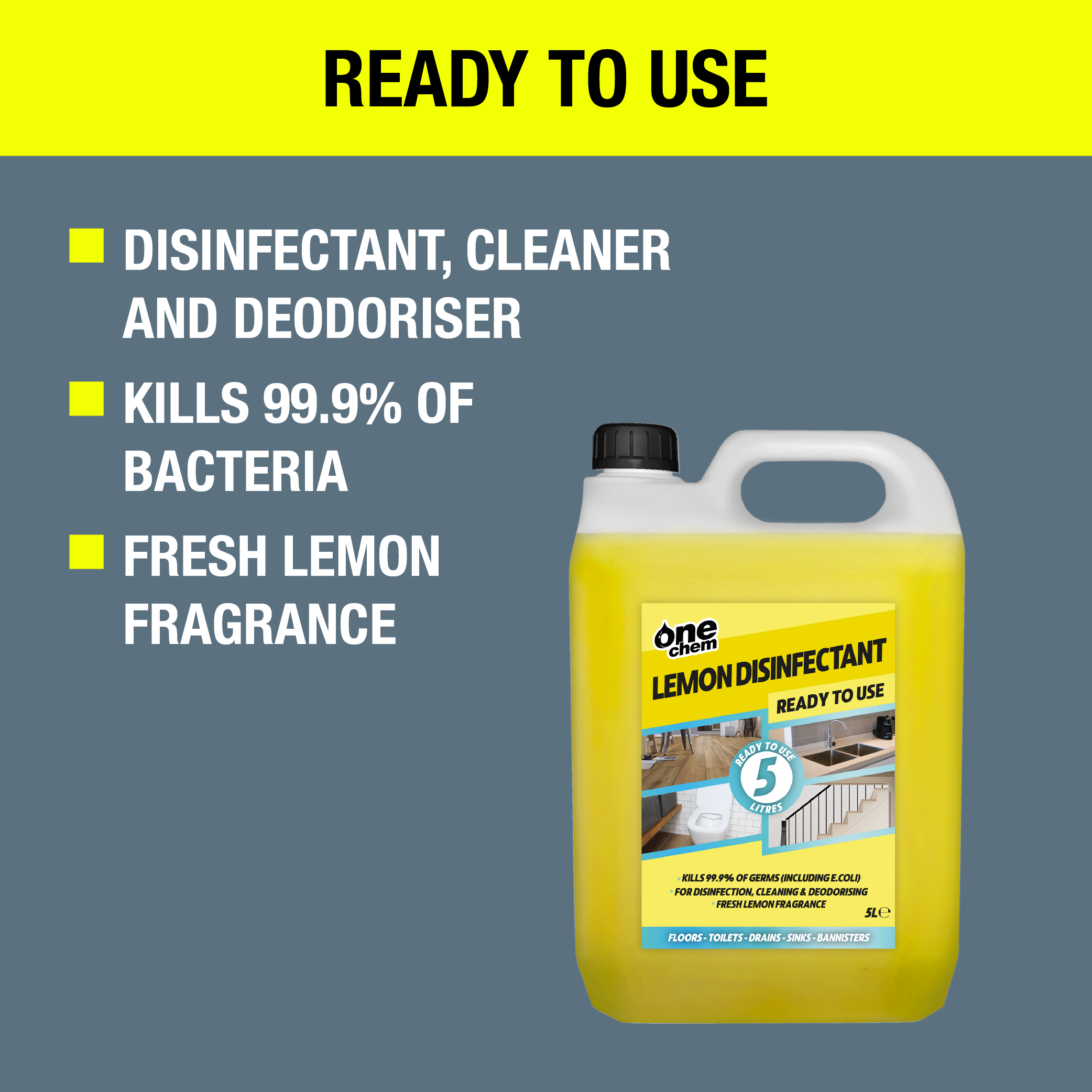 One Chem Lemon Disinfectant & Cleaner 5L (with 5L Sprayer)