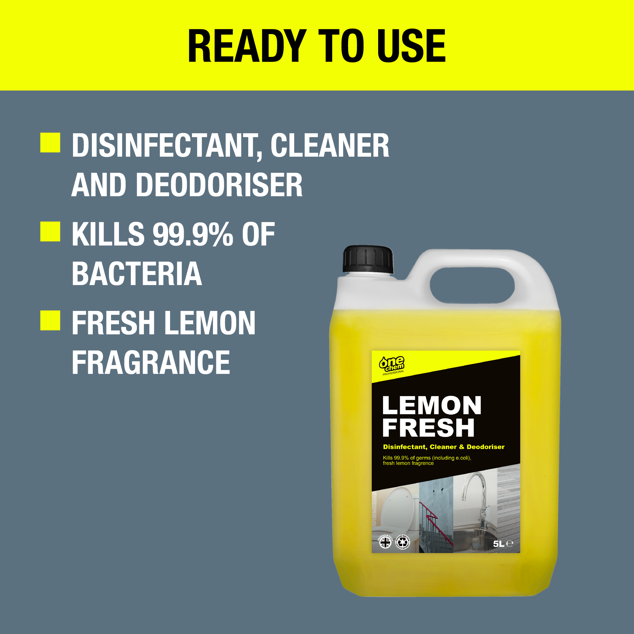 One Chem Professional Lemon Fresh Disinfectant & Cleaner 5L (with 5L Sprayer)