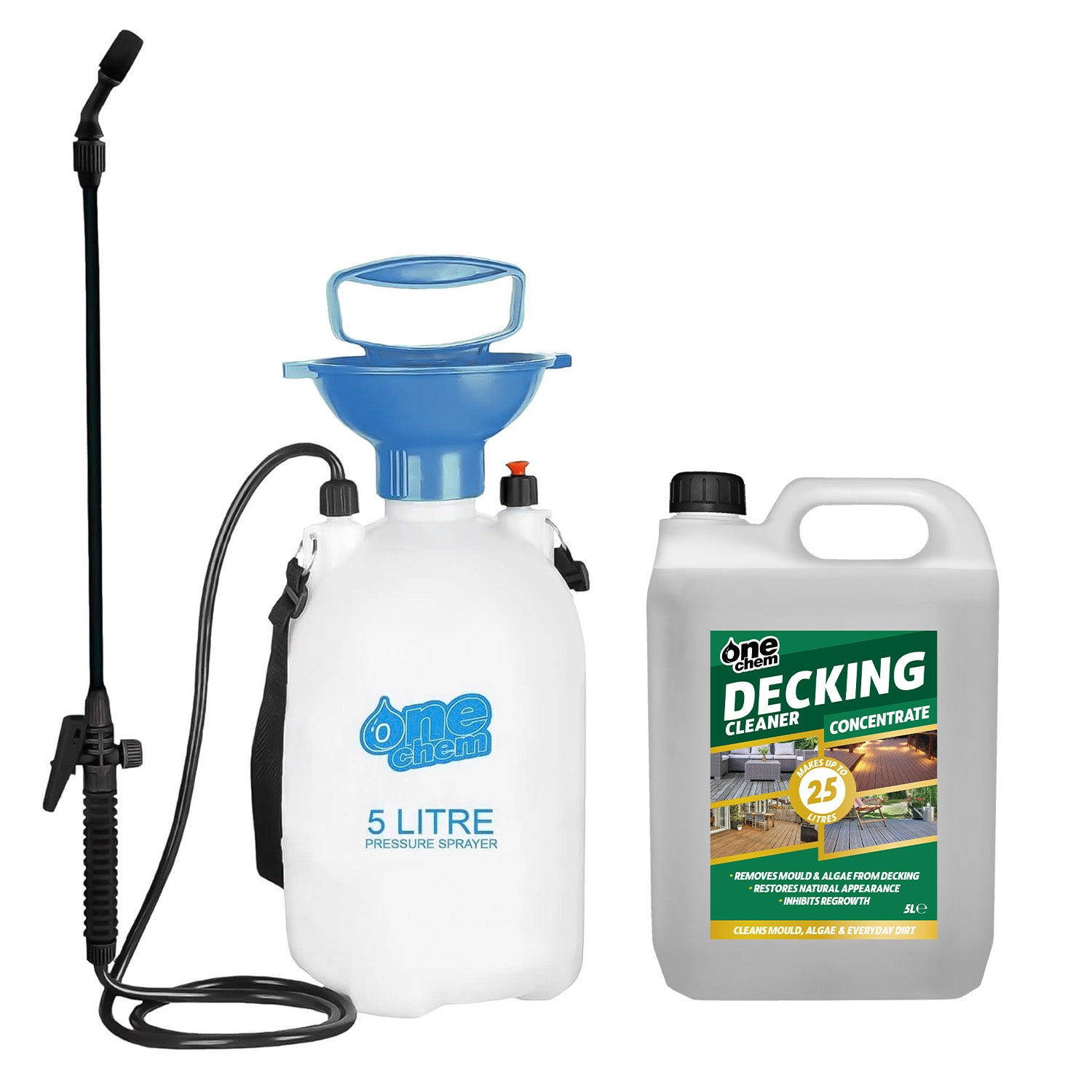 One Chem Decking Cleaner 5 Litre Concentrate (with 5 L Garden Sprayer)