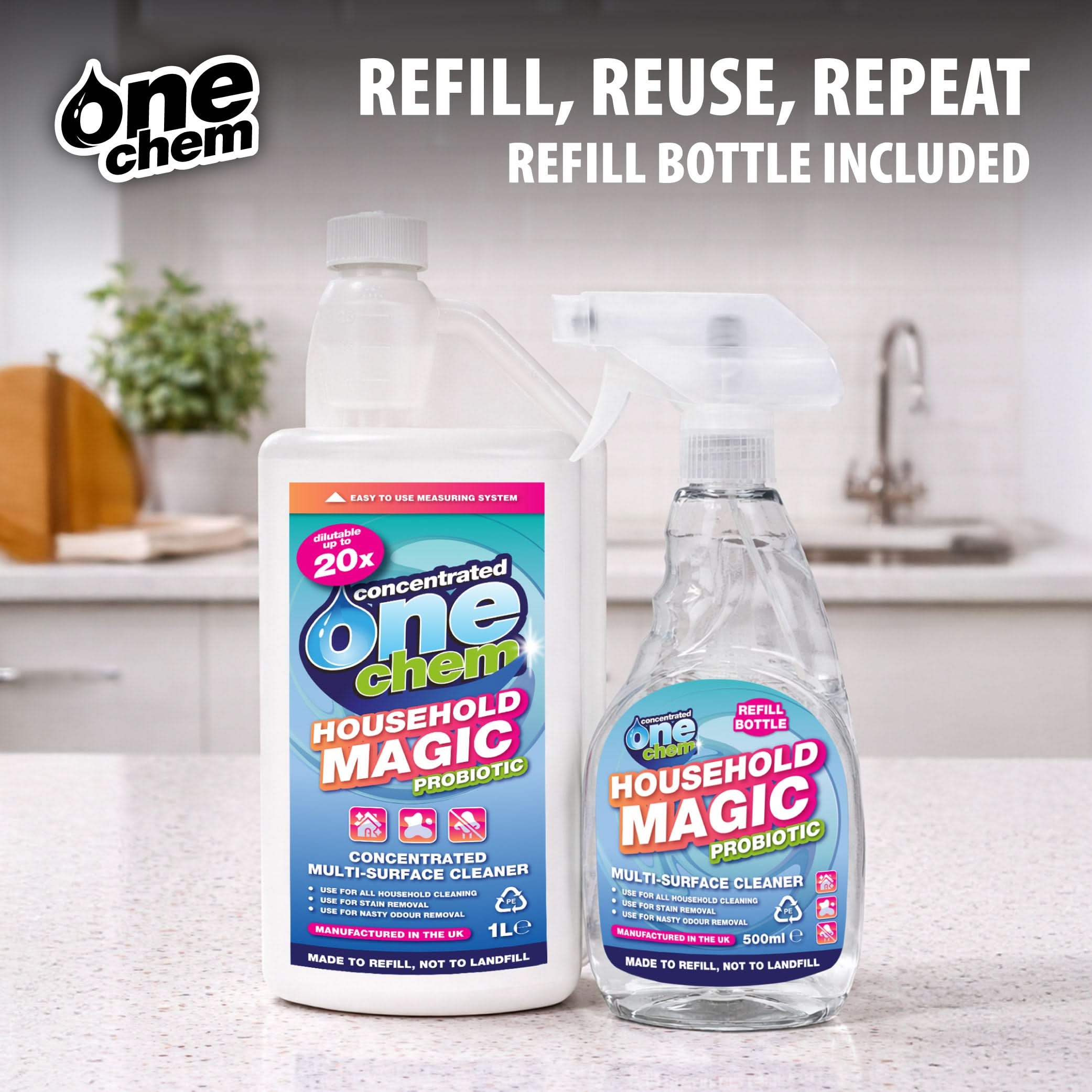 One Chem Household Magic - Probiotic Multi-Surface Cleaner Concentrate - Dilutable 20x