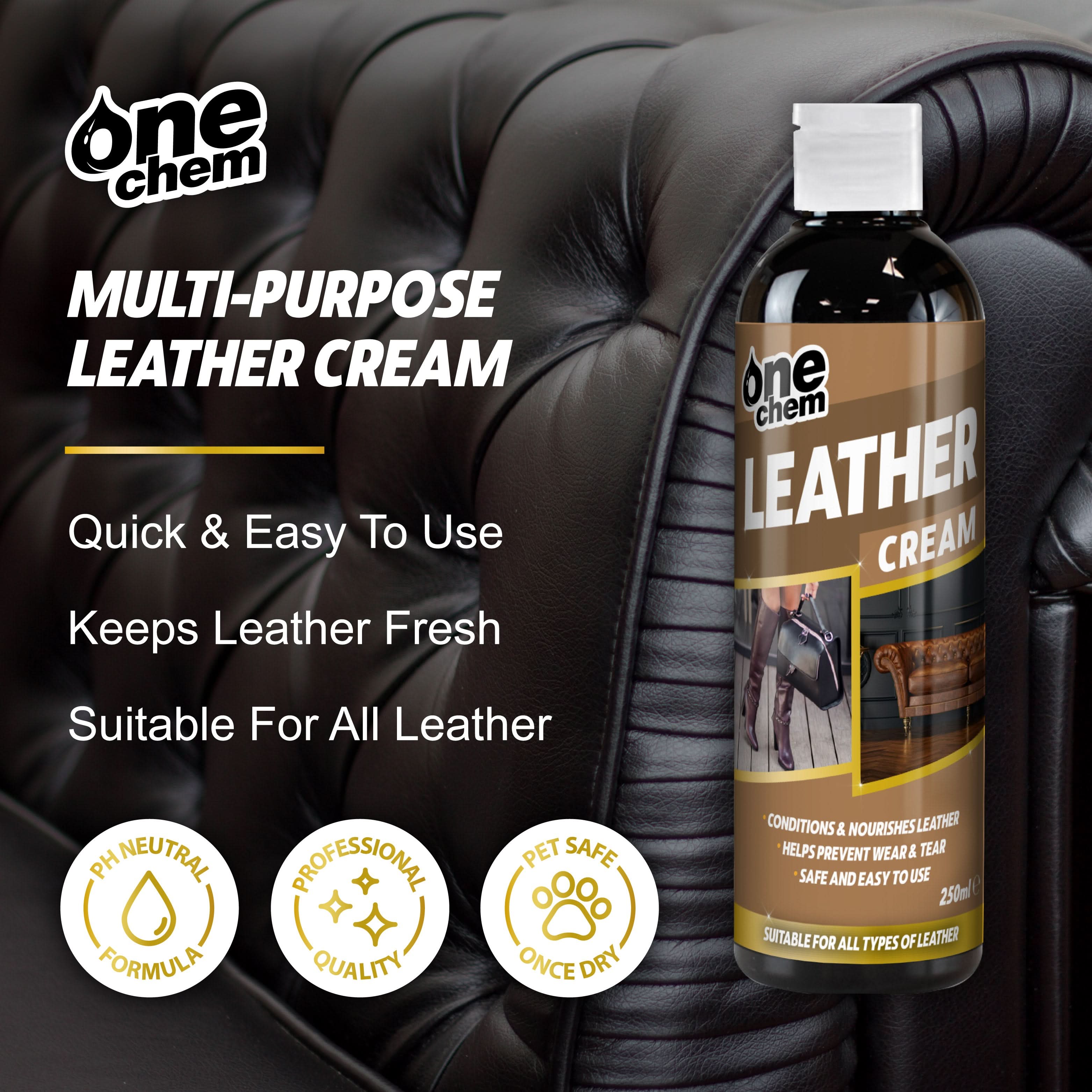 One Chem Leather Cleaning Kit - Leather Cleaner 500ml + Leather Cream 250ml