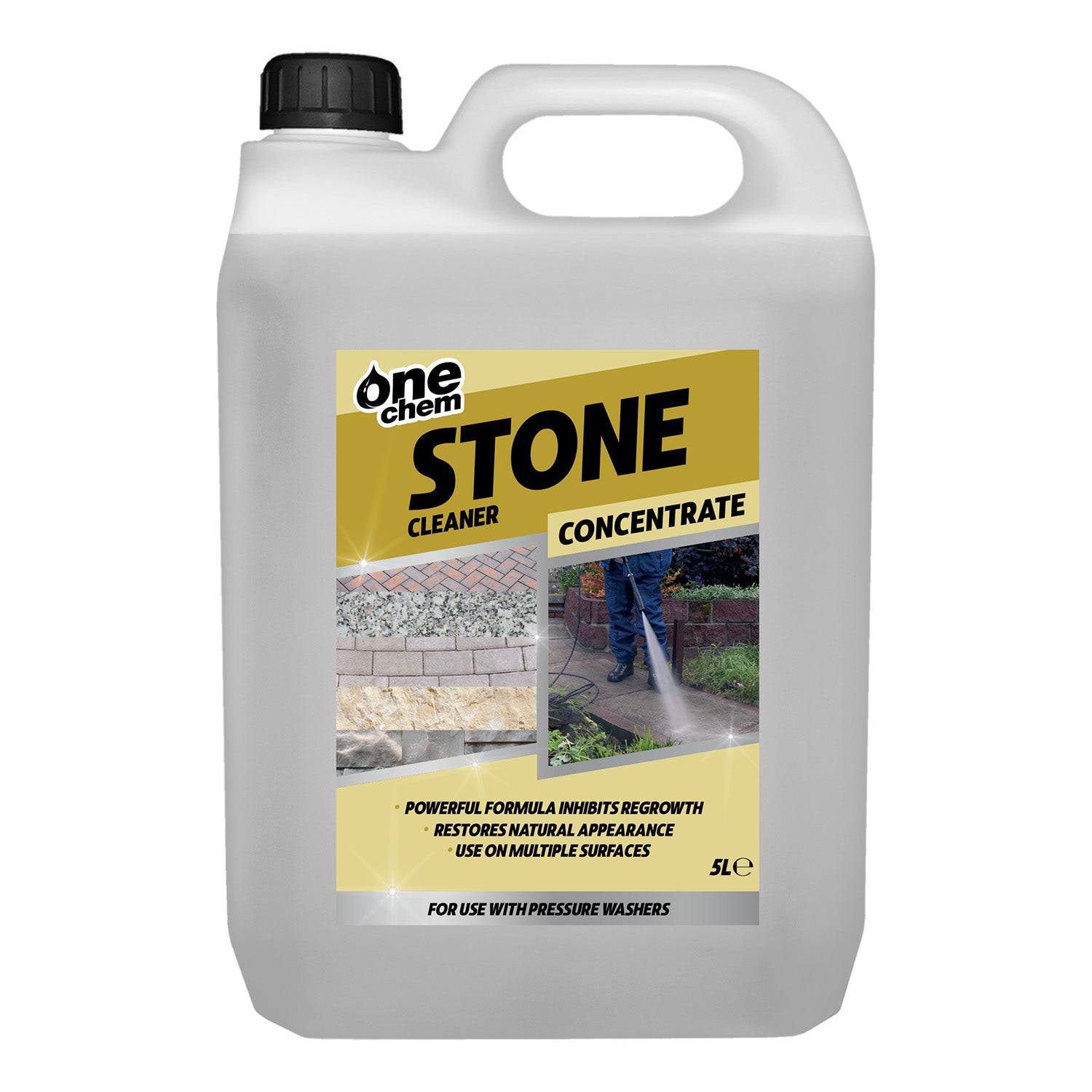 One Chem Pressure Washer Stone Cleaner, 5 Litres, Heavy Duty Concemtrated Surface Cleaner