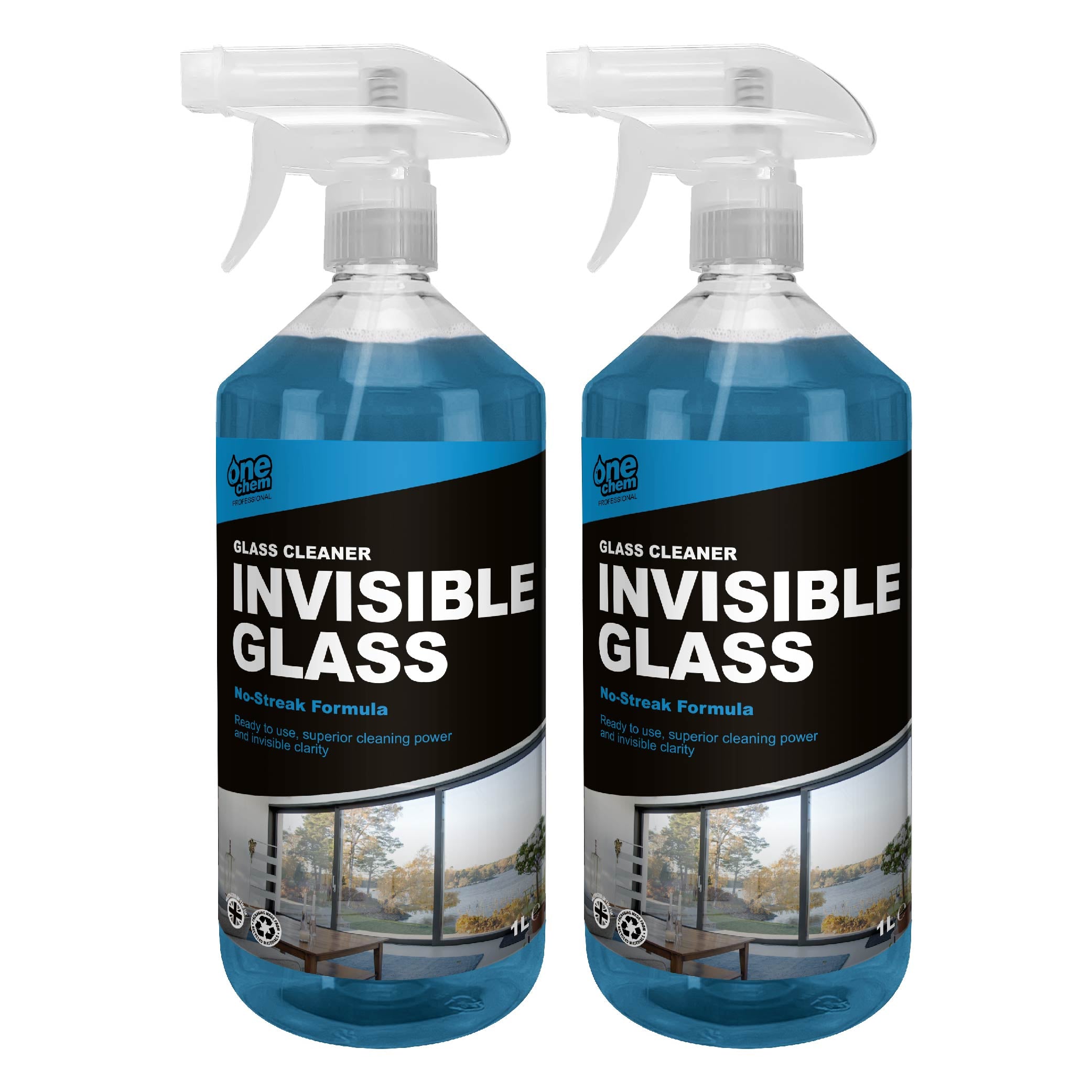 One Chem Professional Glass Cleaner, Invisible Glass, 2 x 1 Litre