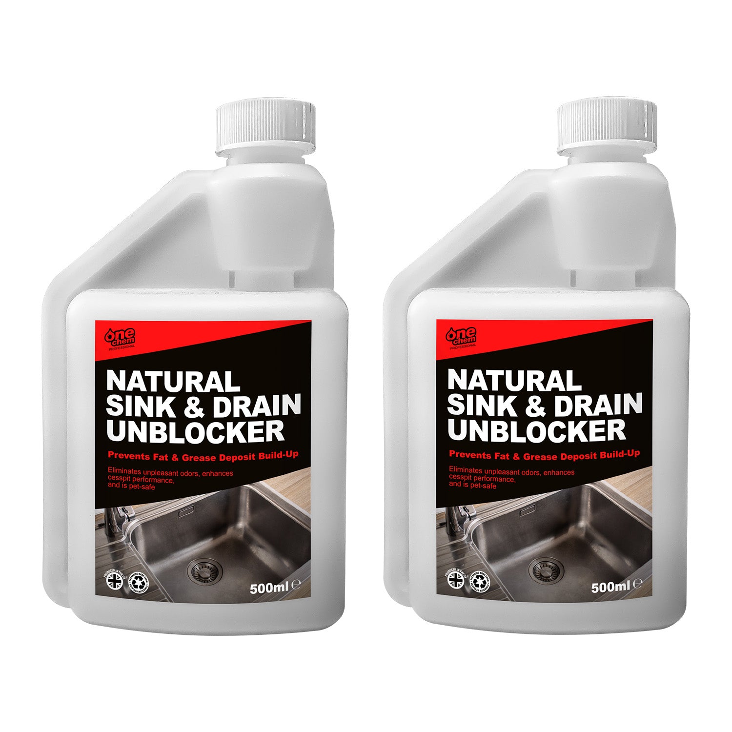 One Chem Professional Natural Sink & Drain Unblocker 2 x 500ml