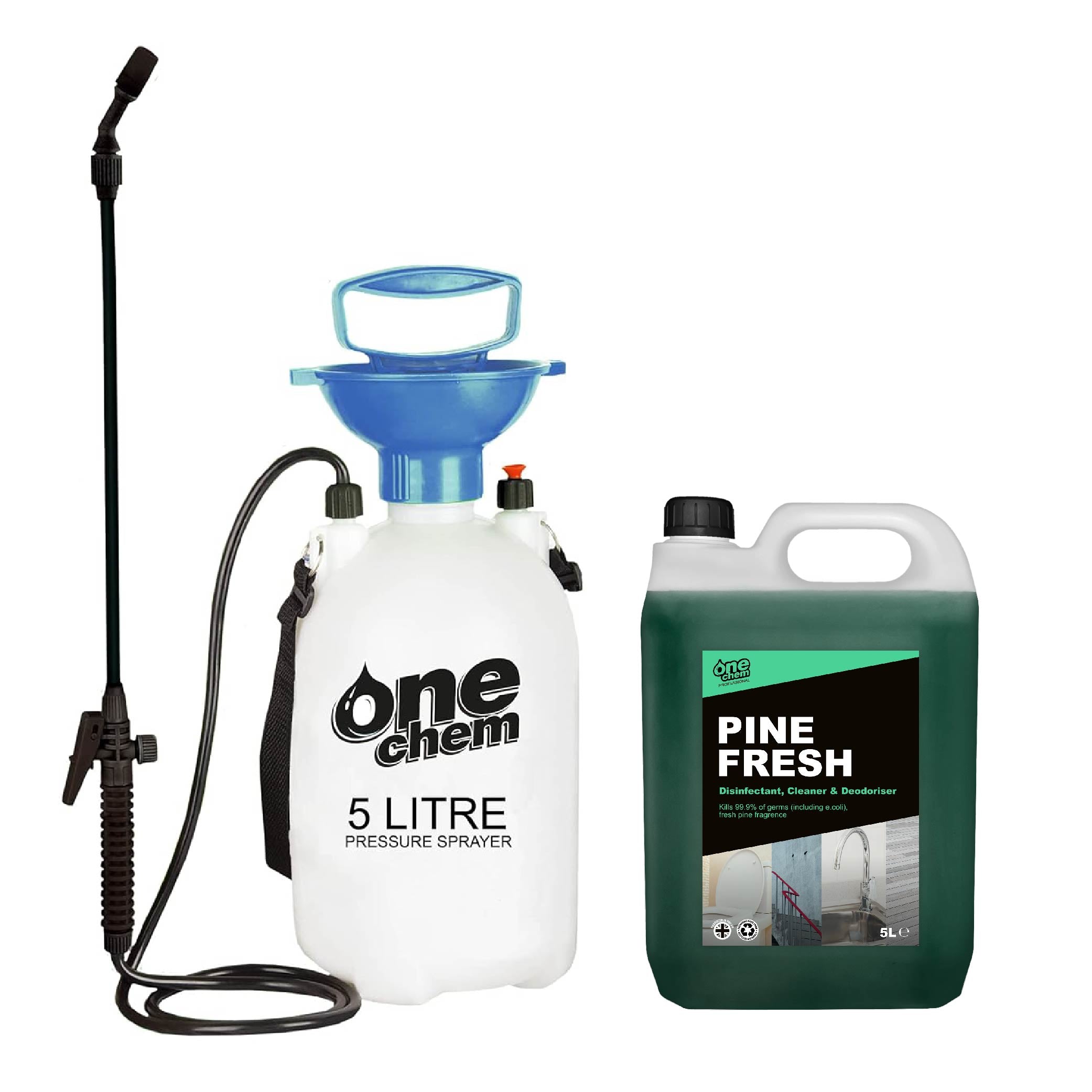 One Chem Professional Pine Fresh Disinfectant Concentrate 5L + 5L Pressure Sprayer