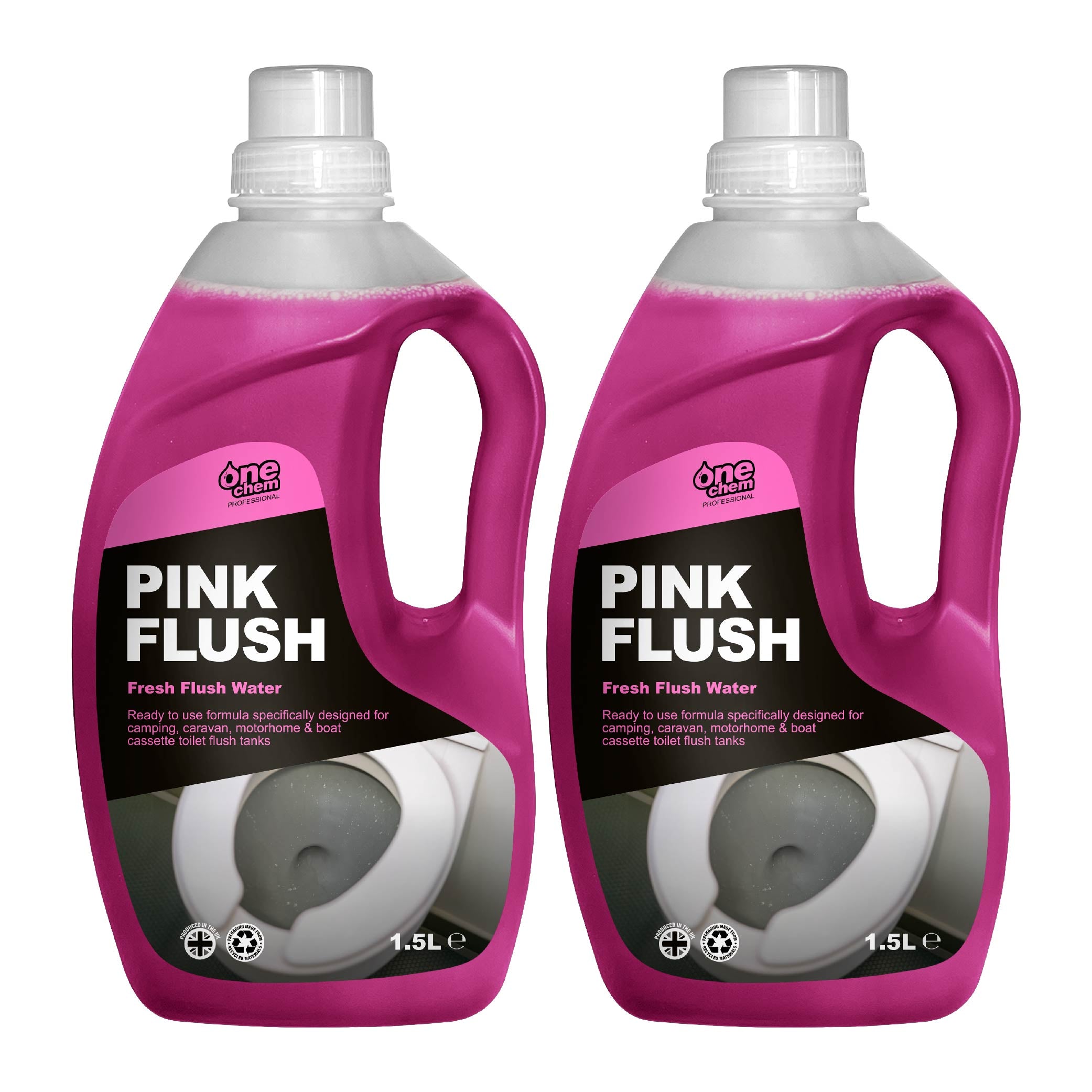 One Chem Professional Toilet Cleaner Pink Flush Fluid, 2 x 1.5 Litre