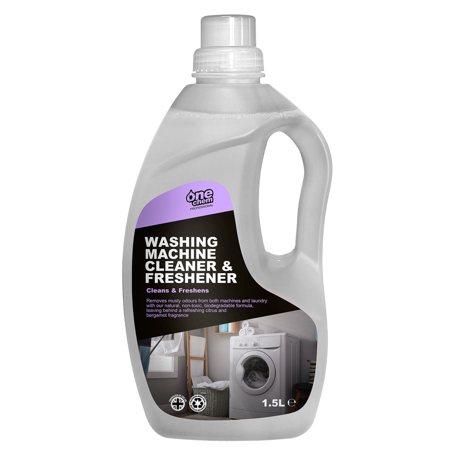 One Chem Professional Washing Machine Cleaner and Freshener 1.5 Litre with Citrus Bergamot Fragrance