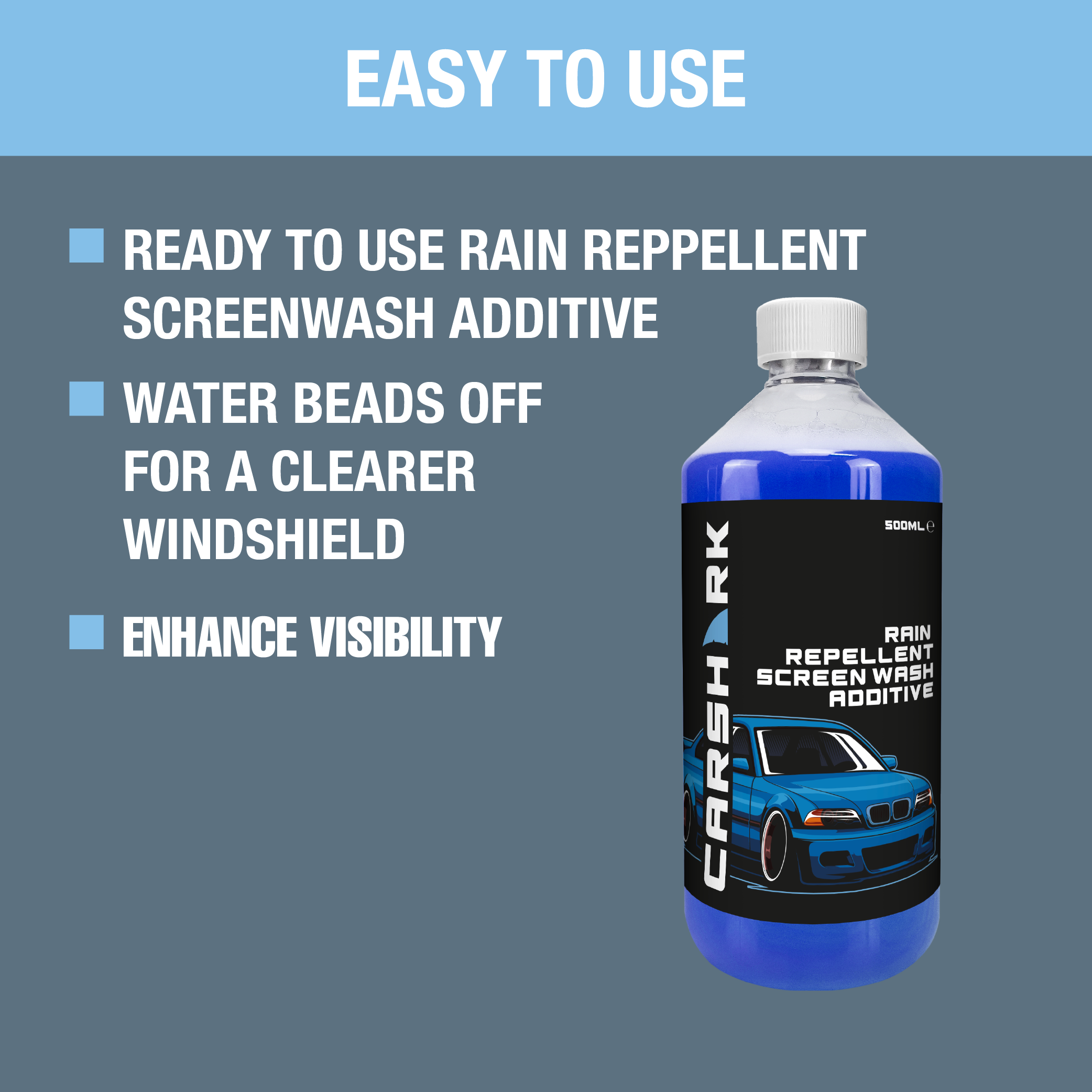 CARSHARK Rain Repellent Screenwash Additive - 2 x 500ml