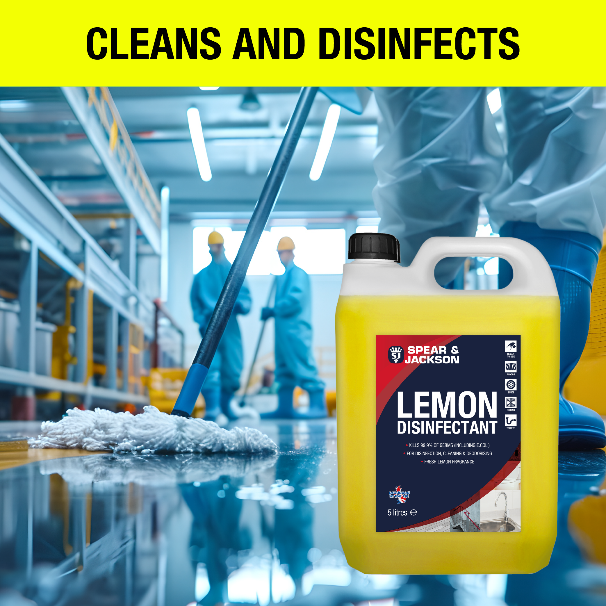 Spear & Jackson Lemon Disinfectant & Cleaner 5L (with 5L Sprayer)