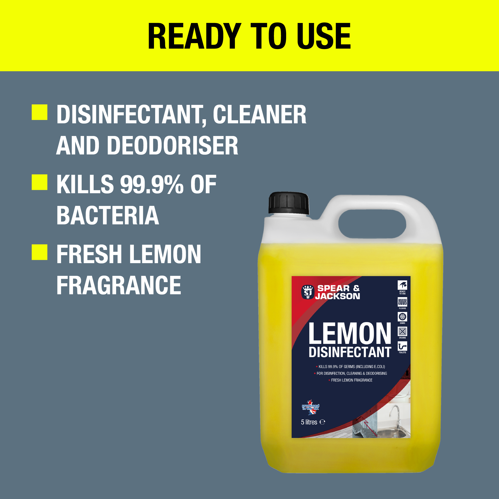 Spear & Jackson Lemon Disinfectant & Cleaner 5L (with 5L Sprayer)