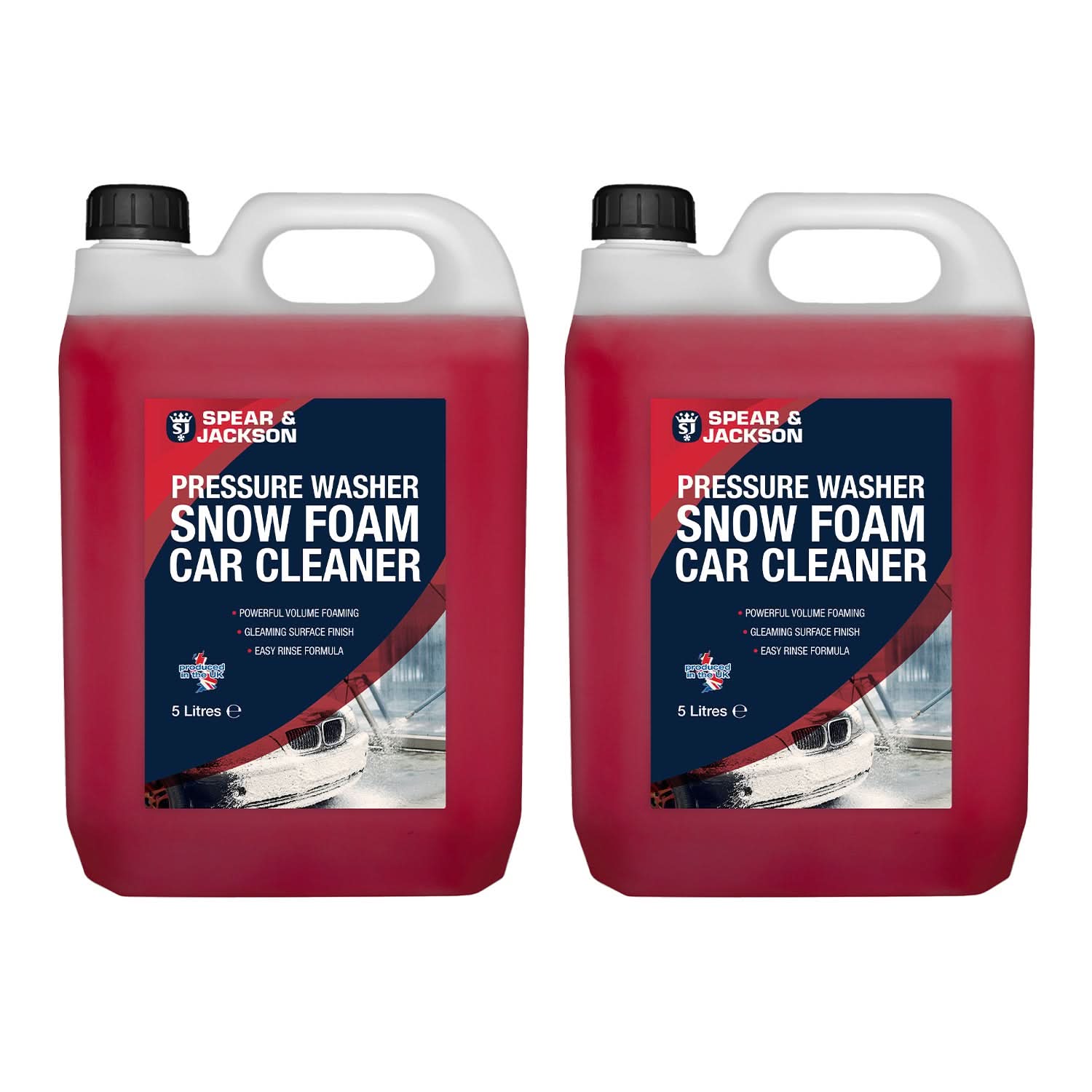 Spear & Jackson Snow Foam Car Cleaner, 2 x 5 Litres, High-Foaming Pressure Washer Concentrate, Cherry