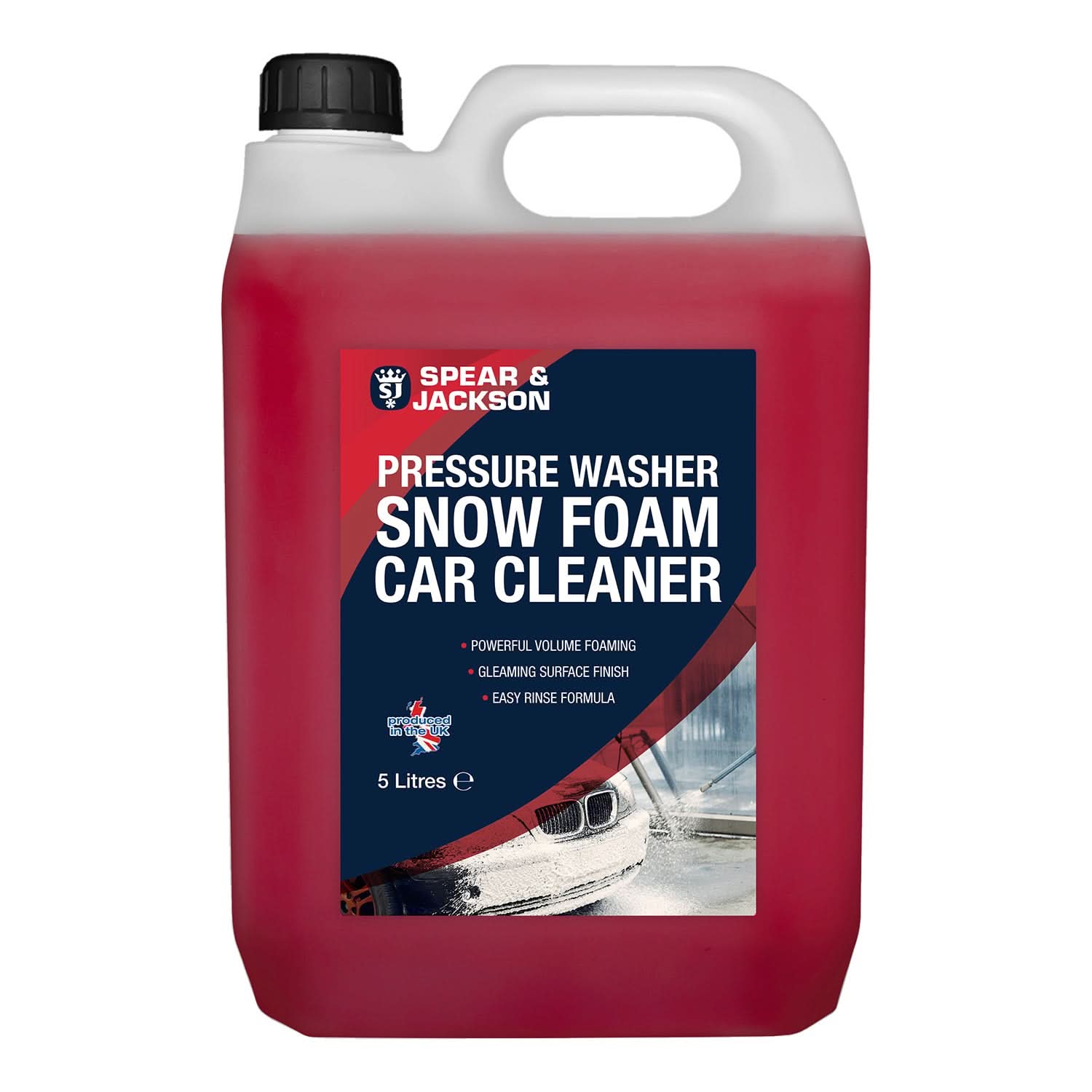 Spear & Jackson Snow Foam Car Cleaner, 5 Litres, High-Foaming Pressure Washer Concentrate, Cherry