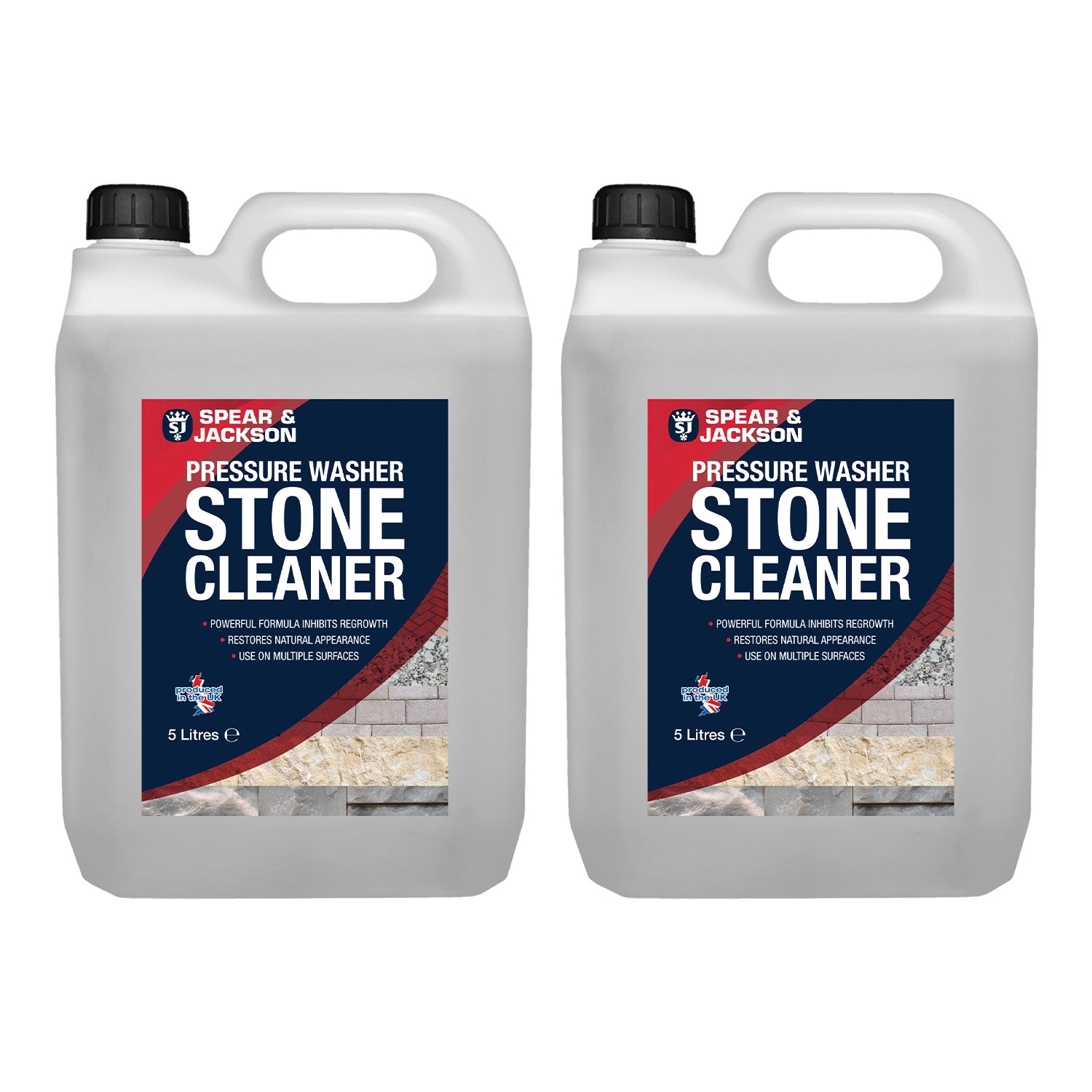 Spear & Jackson Pressure Washer Stone Cleaner, 2 x 5 Litres, Heavy Duty Outdoor Surface Cleaner