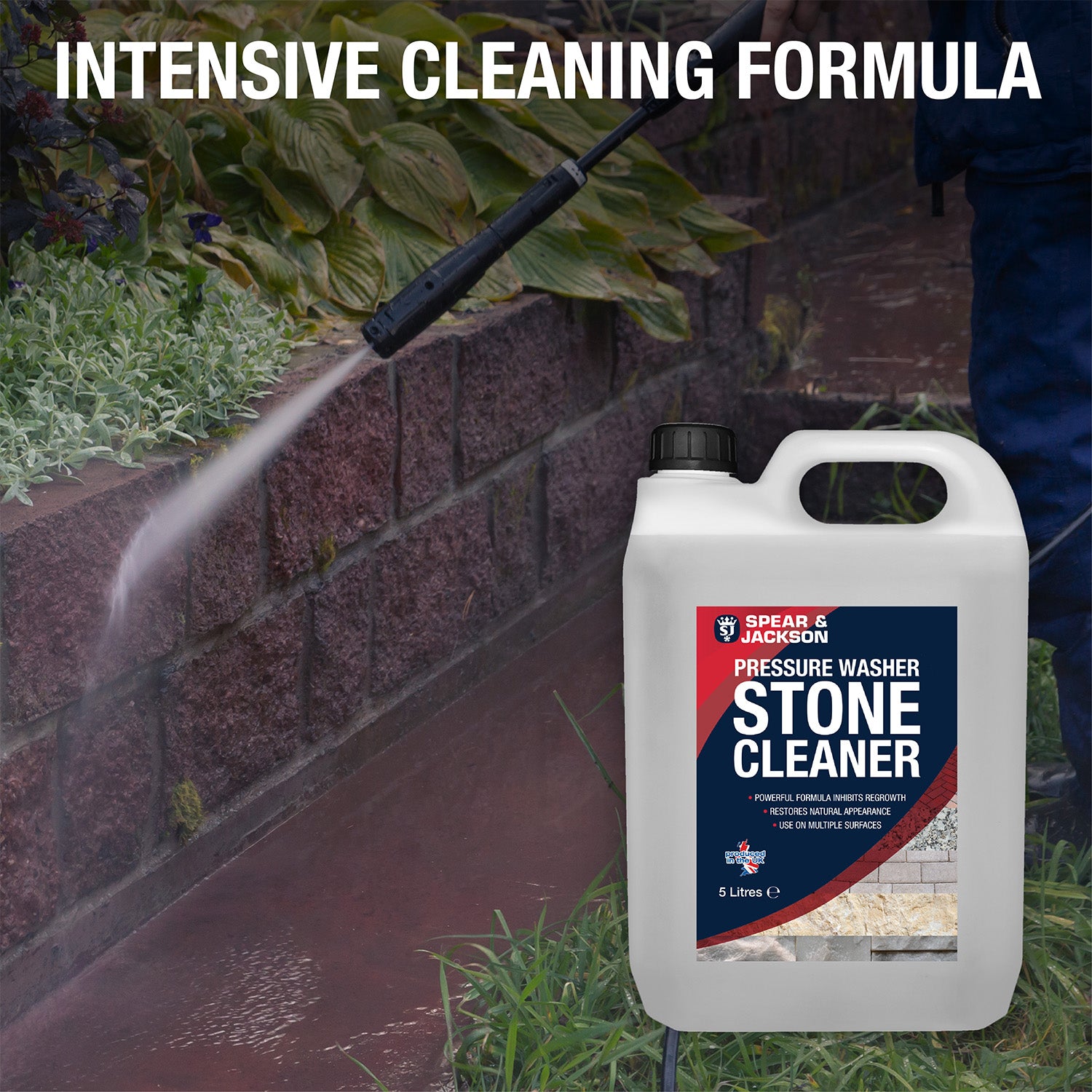 Spear & Jackson Pressure Washer Stone Cleaner, 2 x 5 Litres, Heavy Duty Outdoor Surface Cleaner