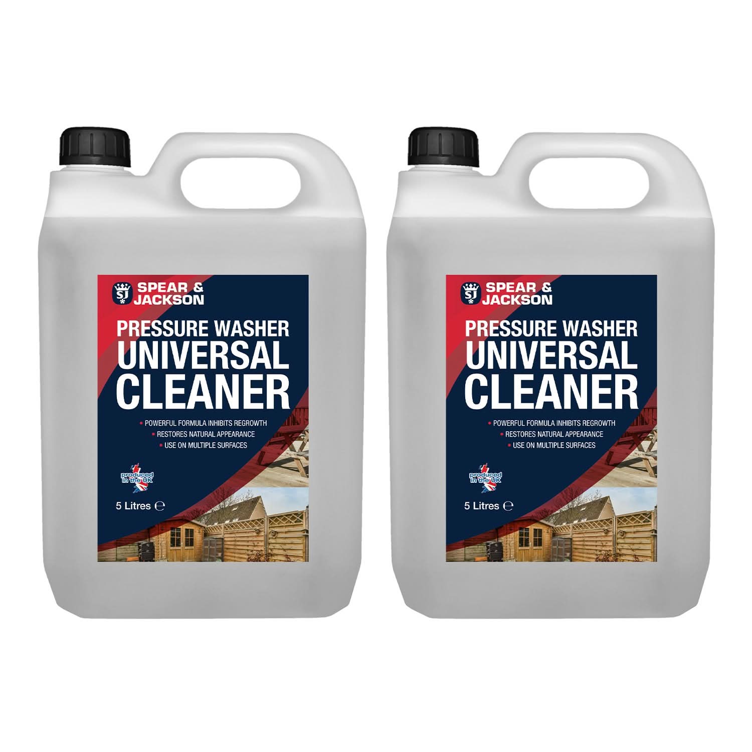 Spear & Jackson Pressure Washer Universal Cleaner, 2 x 5L, Mould and Algae Remover for Fences, Sheds, Decking