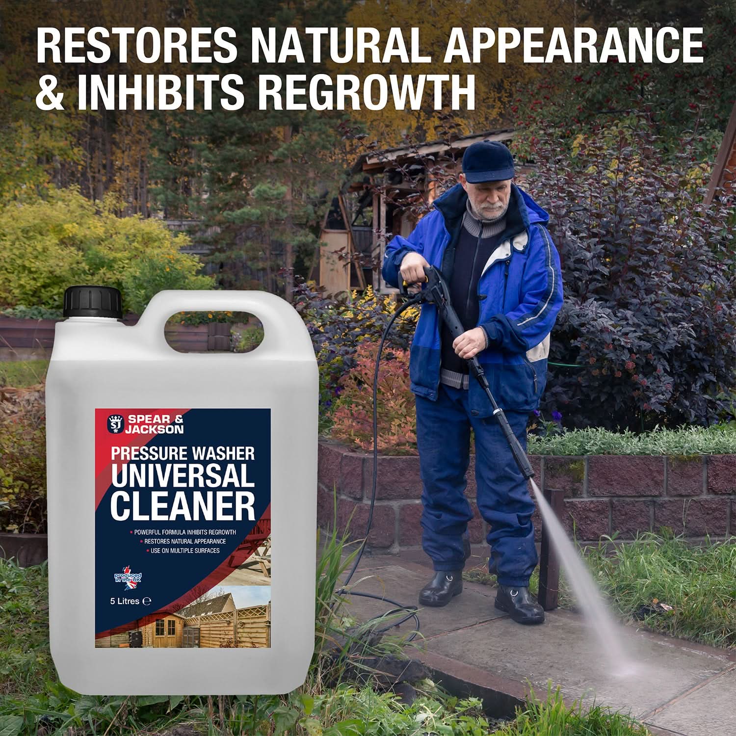 Spear & Jackson Pressure Washer Universal Cleaner, 5L, Mould and Algae Remover for Fences, Sheds, Decking