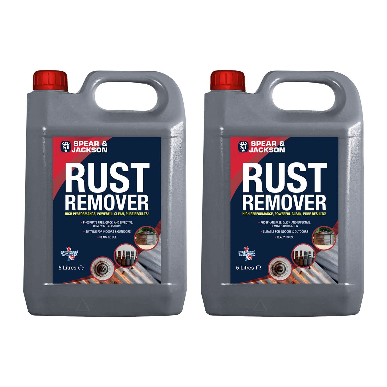 Spear and Jackson Rust Remover, 2 x 5 Litre, Advanced Acidic Formula for Metal Surfaces, Multi-Metal Treatment