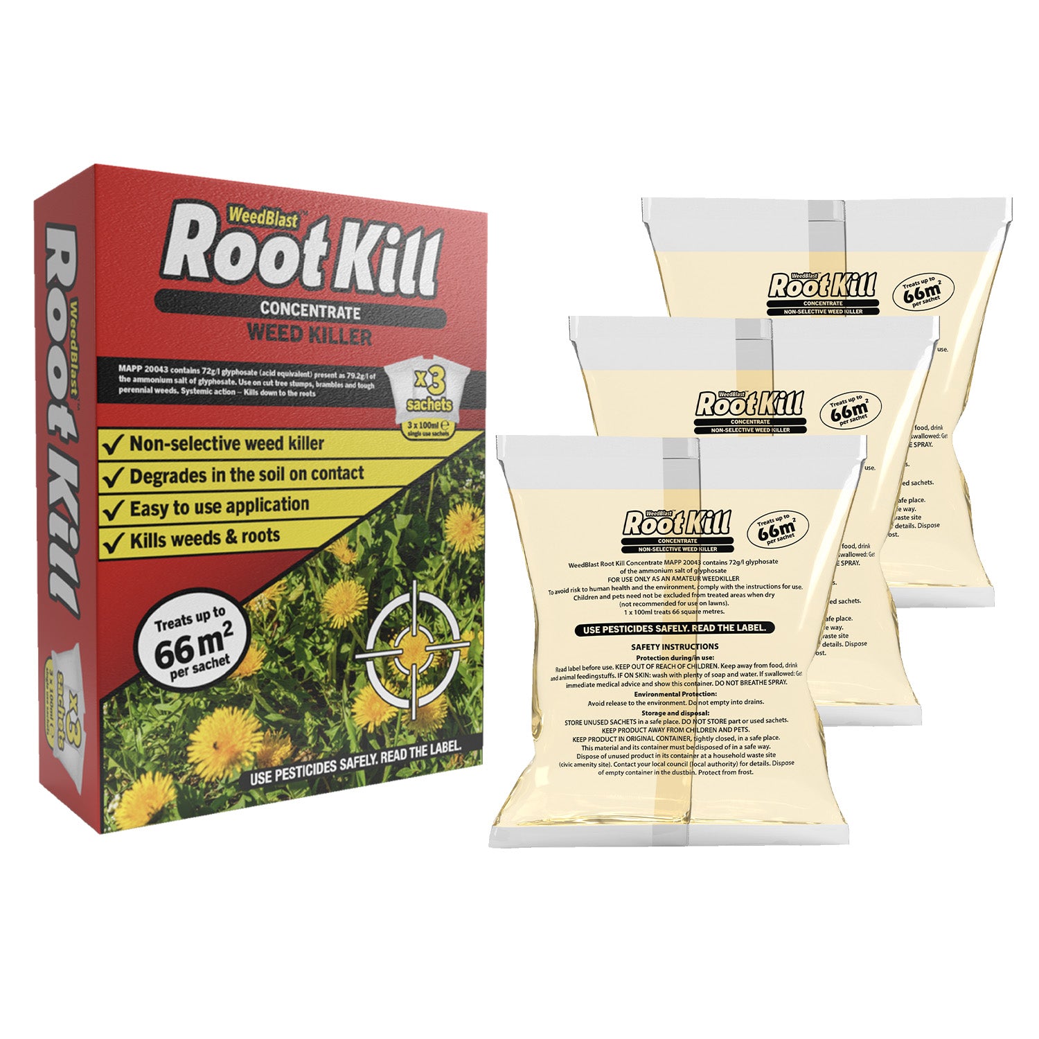 Weedblast Rootkill Concentrated Weedkiller 3 x 100 Sachets boxed