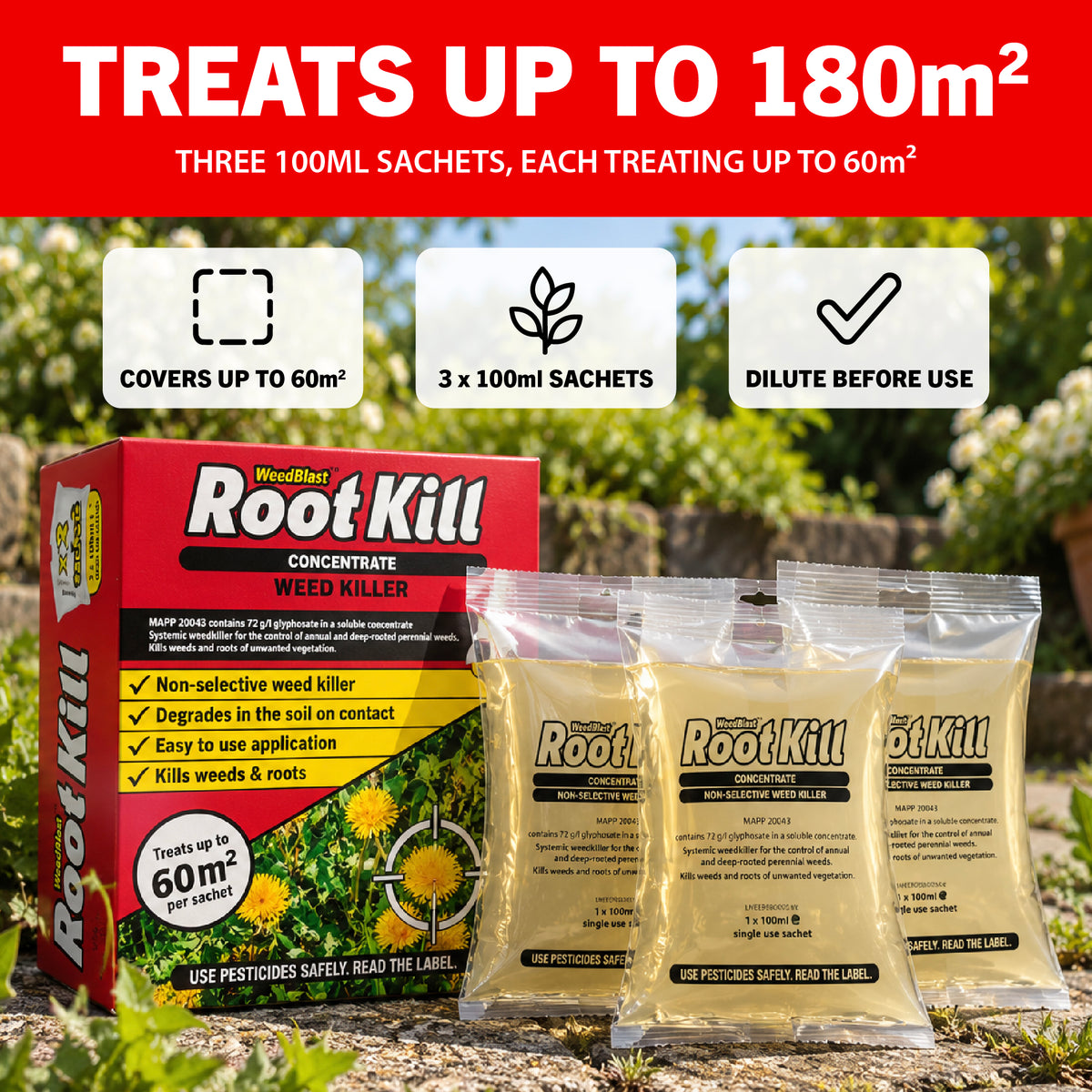 Weedblast Rootkill Concentrated Weedkiller 9 x 100ml Sachets boxed
