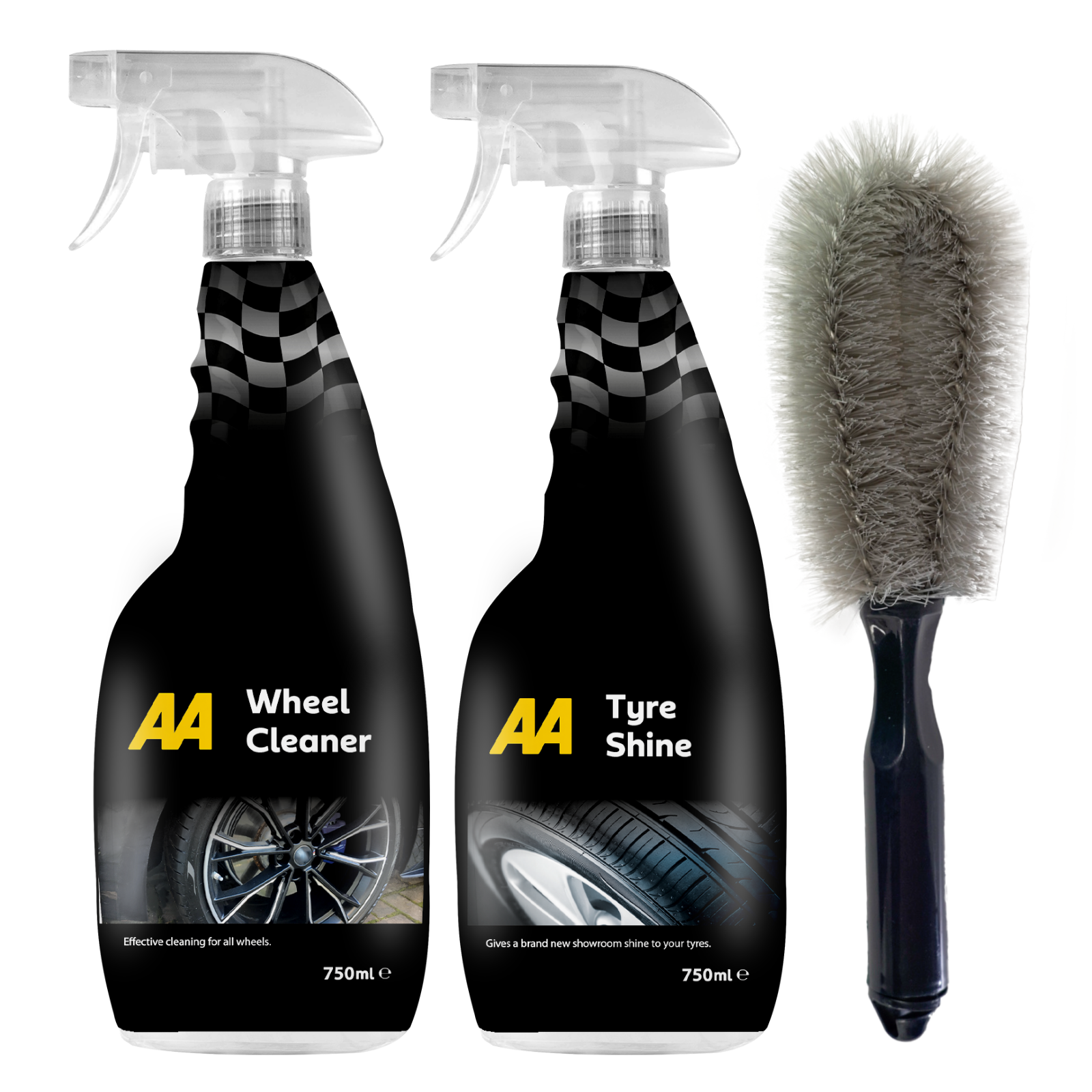 AA Wheel Cleaning Kit - Wheel Cleaner 750ml - Tyreshine 750ml - (Wheel Brush)