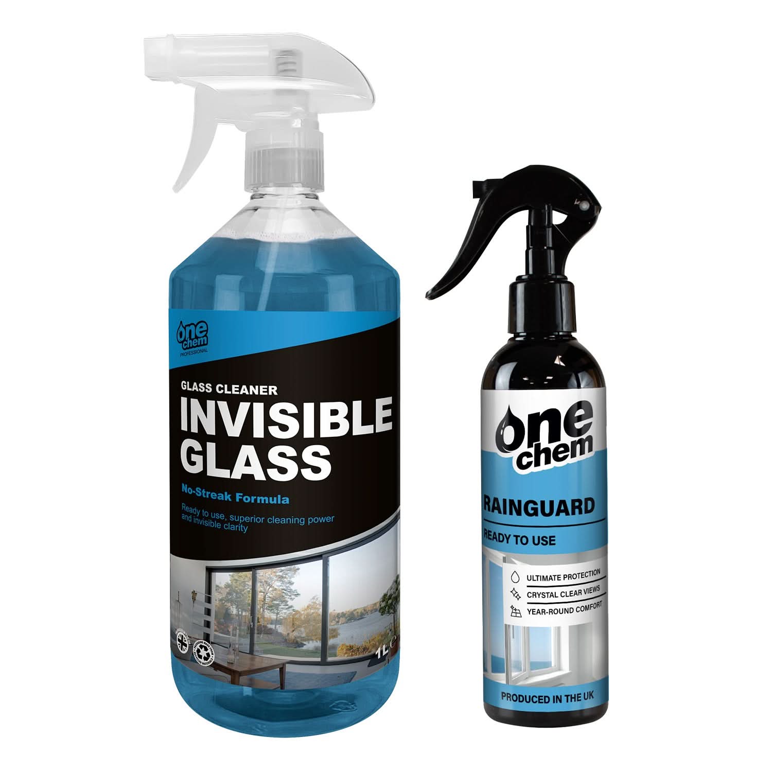 One Chem Glass Clean & Protection Kit - Glass cleaner 1L, Rainguard 250ml - for glass, mirrors & windows