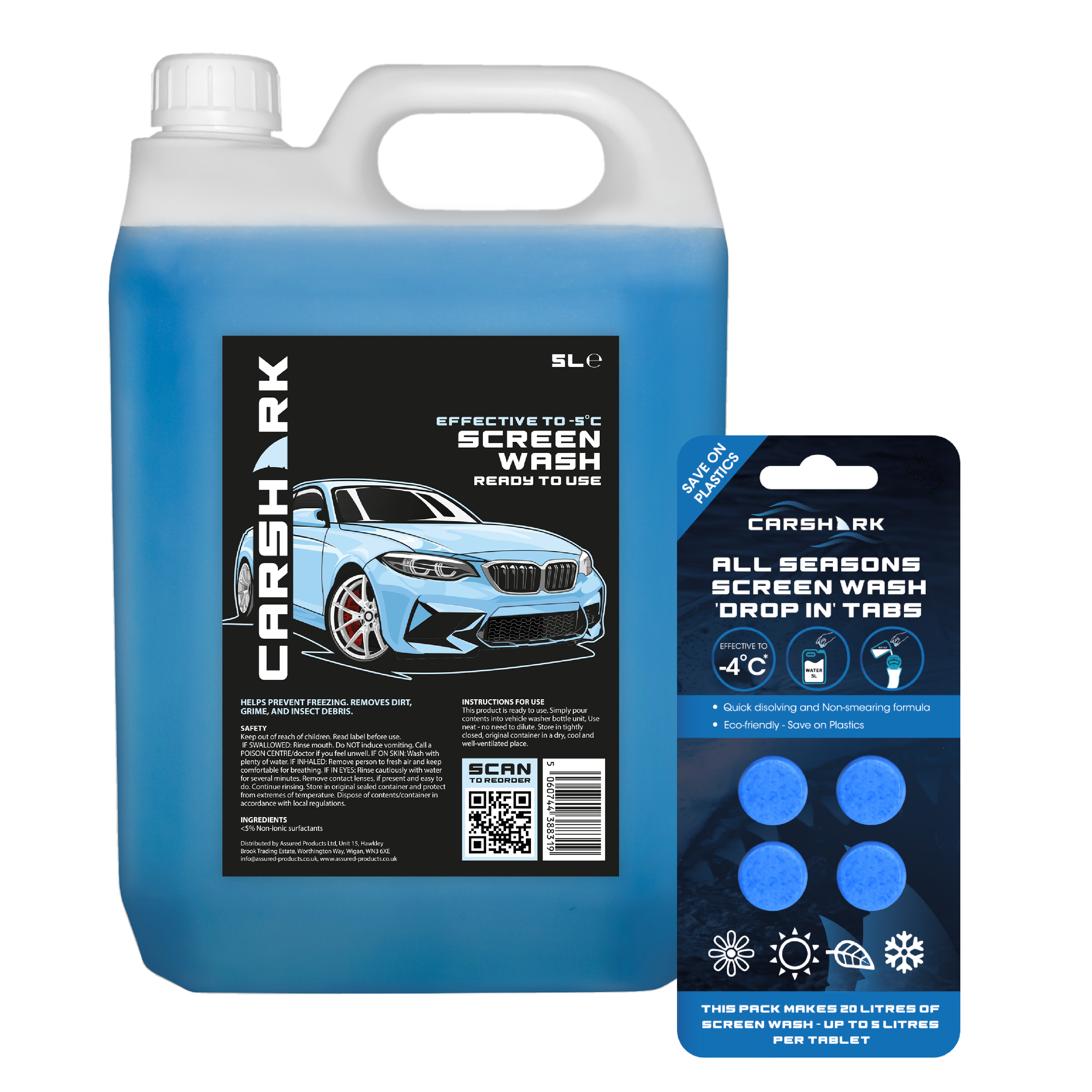 CARSHARK Screenwash 5L with 4 x All Seasons Screenwash Tabs