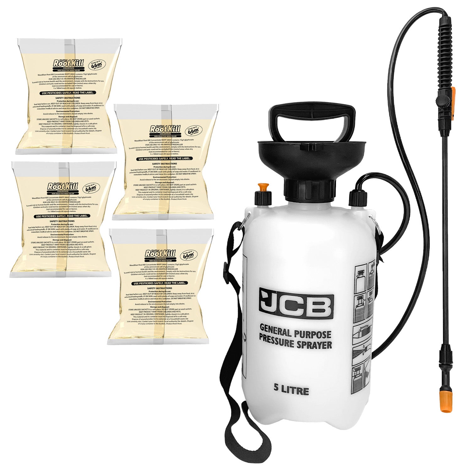Weedblast Rootkill Concentrated Weedkiller 4 x 100 Sachets with 5L JCB Sprayer