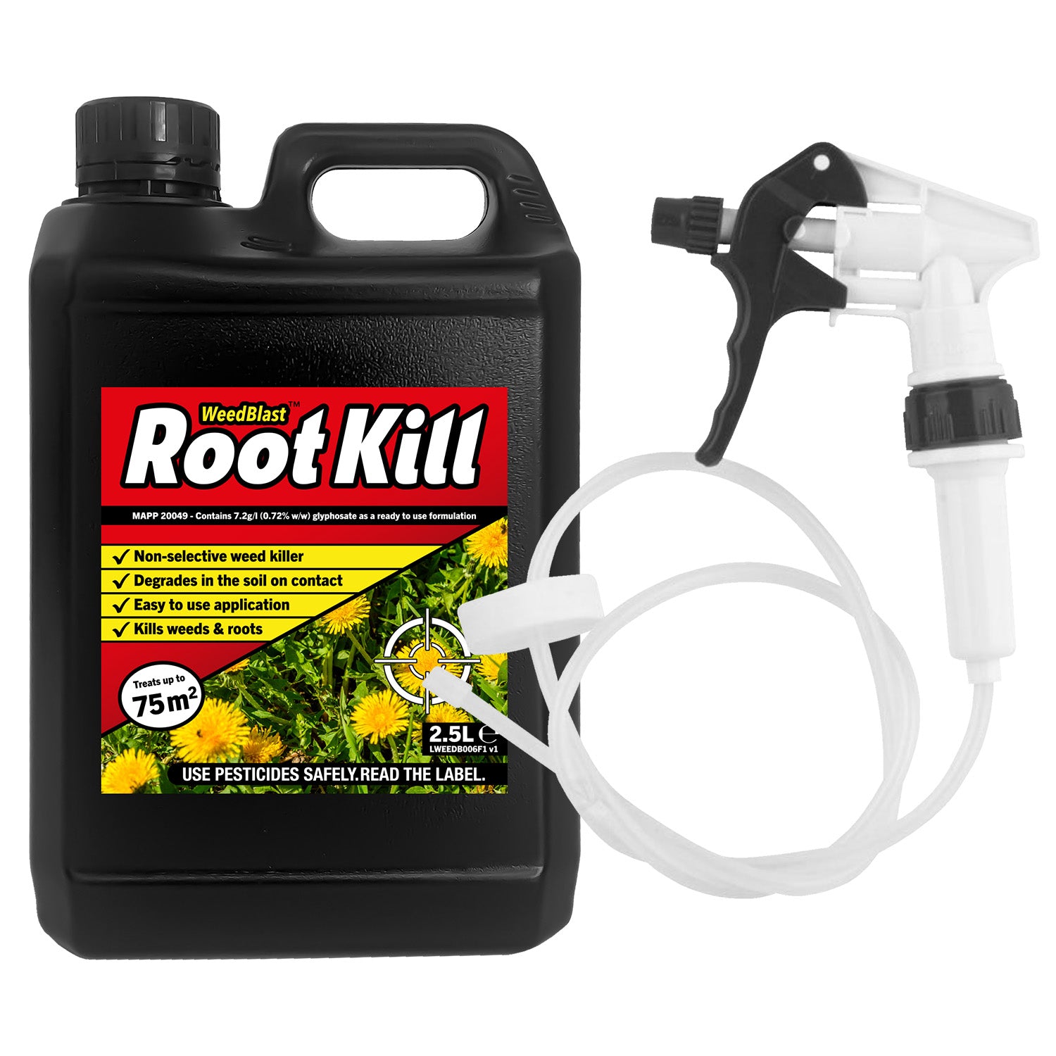 Weedblast RootKill Glyphosate Weedkiller 2.5 Litre, Ready to use with Long Hose Trigger