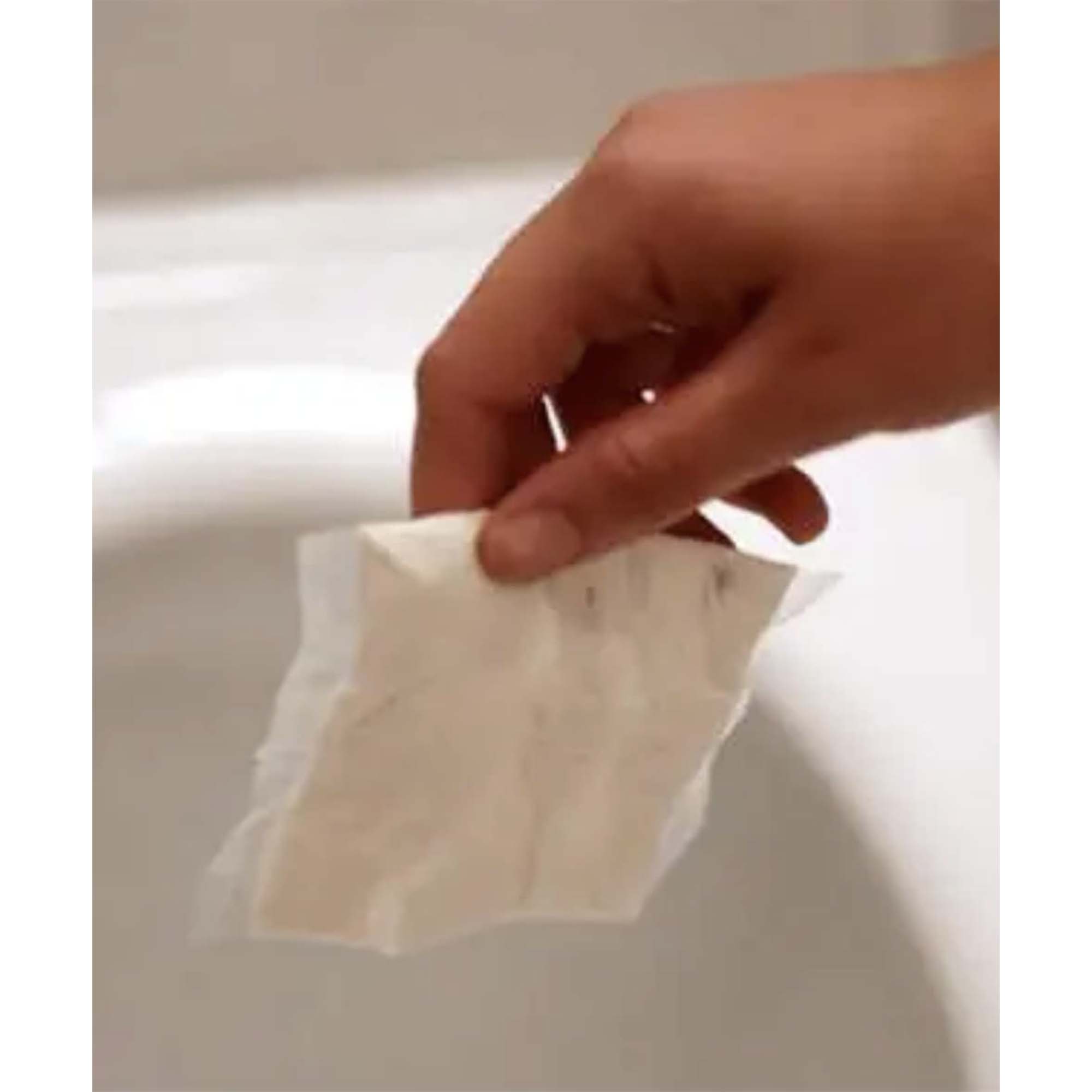 Cesclean sachet being dropped into the toilet