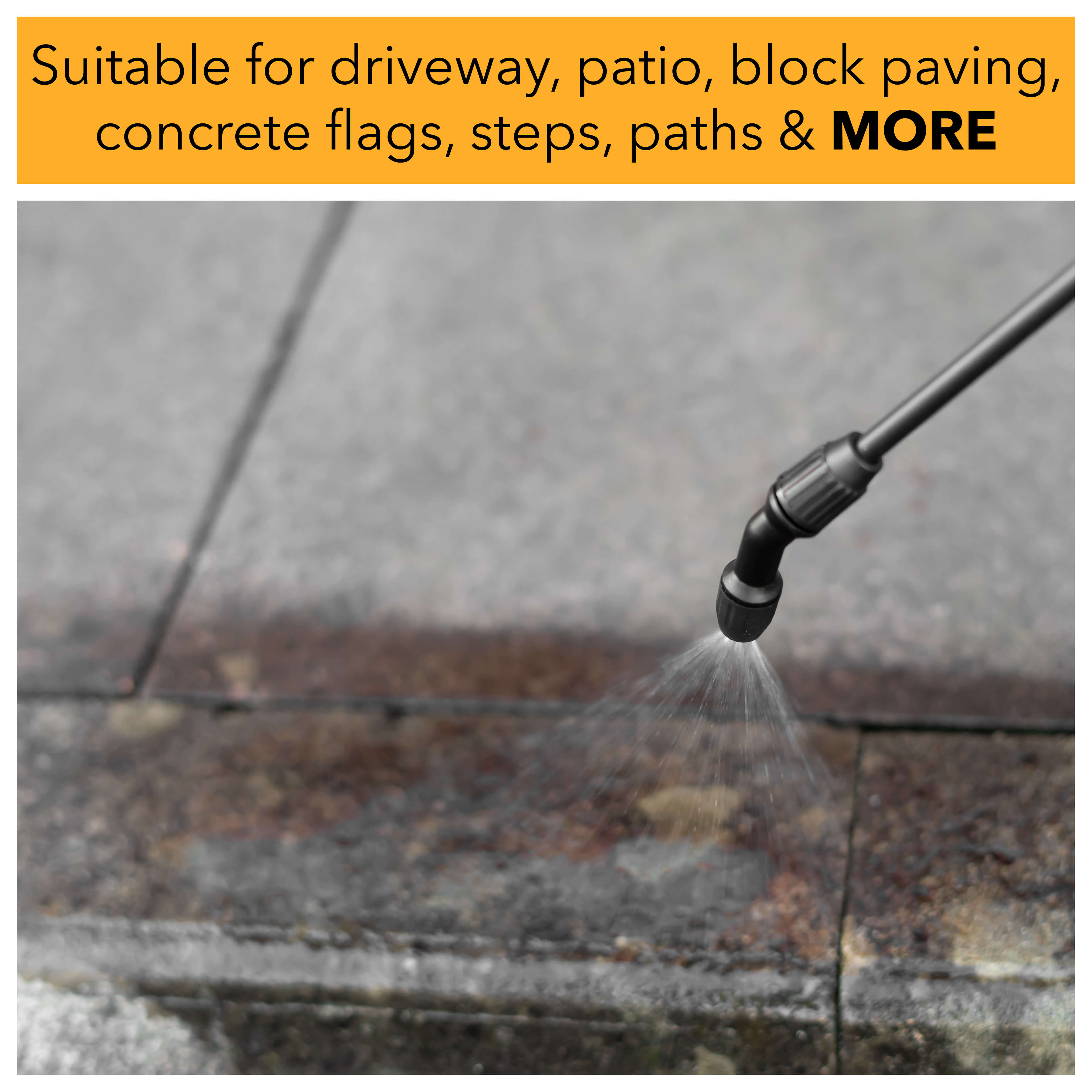 Suitable for driveway, patio, block paving, concrete flags, steps, paths and more