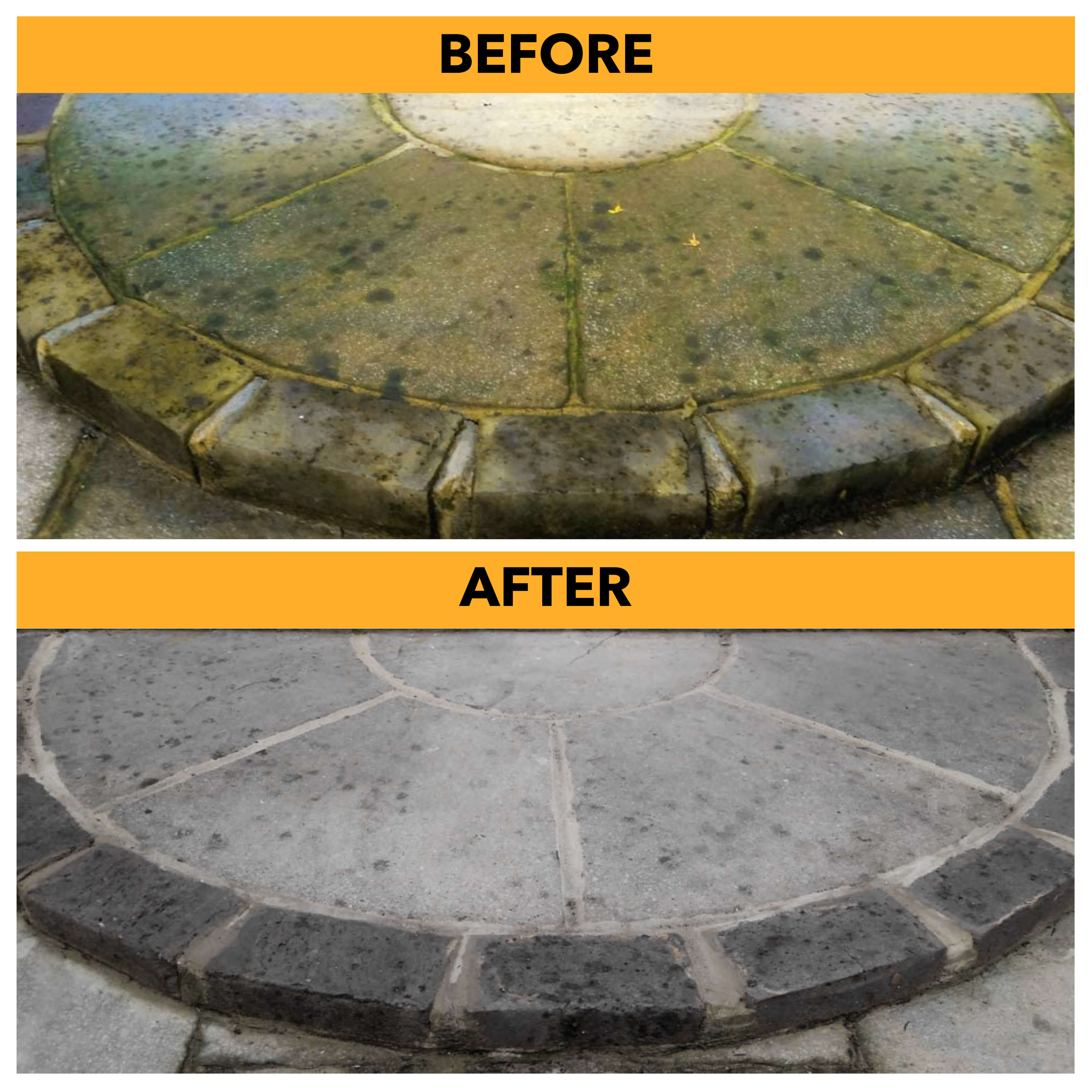 Before and after using JCB HD Path & Patio Cleaner