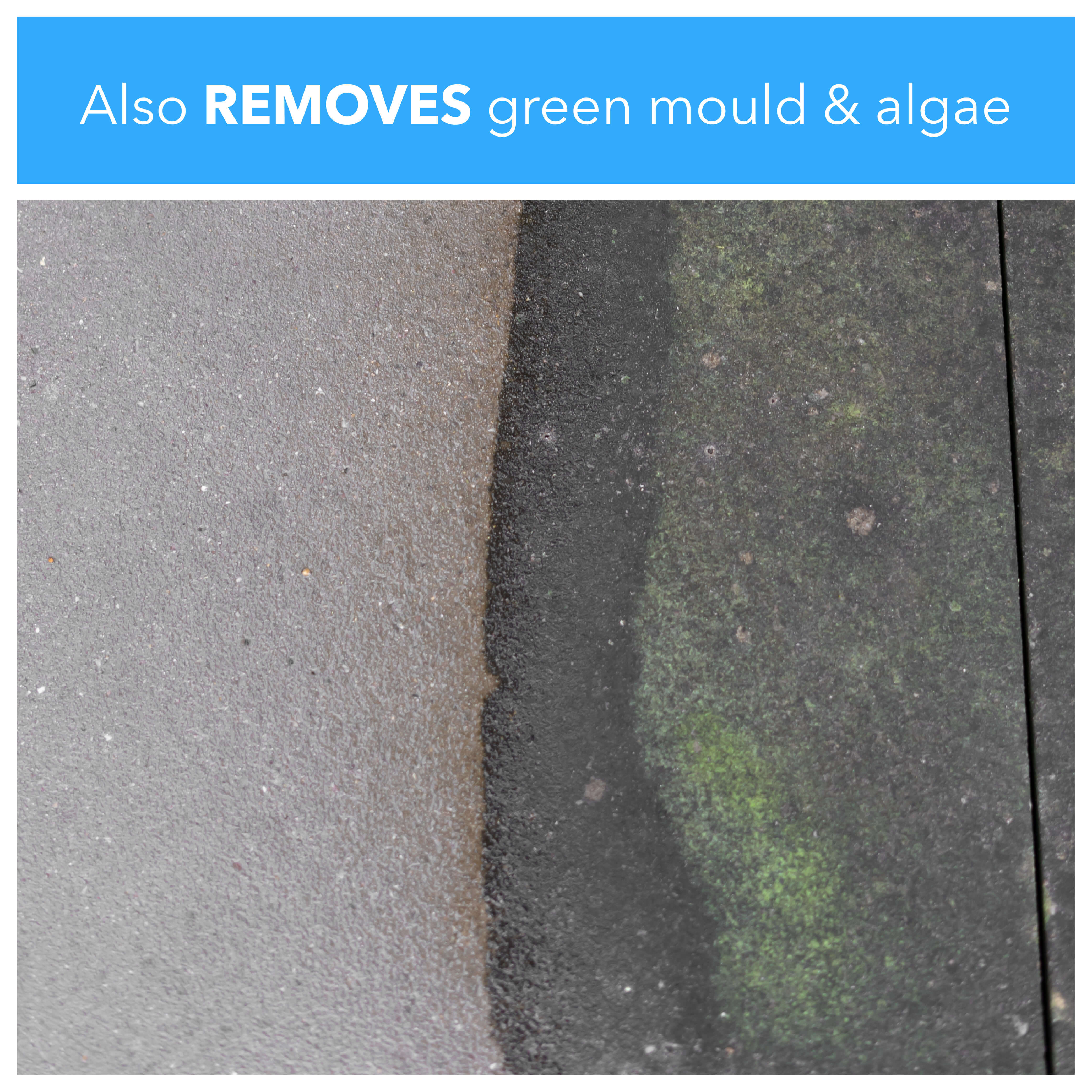 Also removes green mould & algae