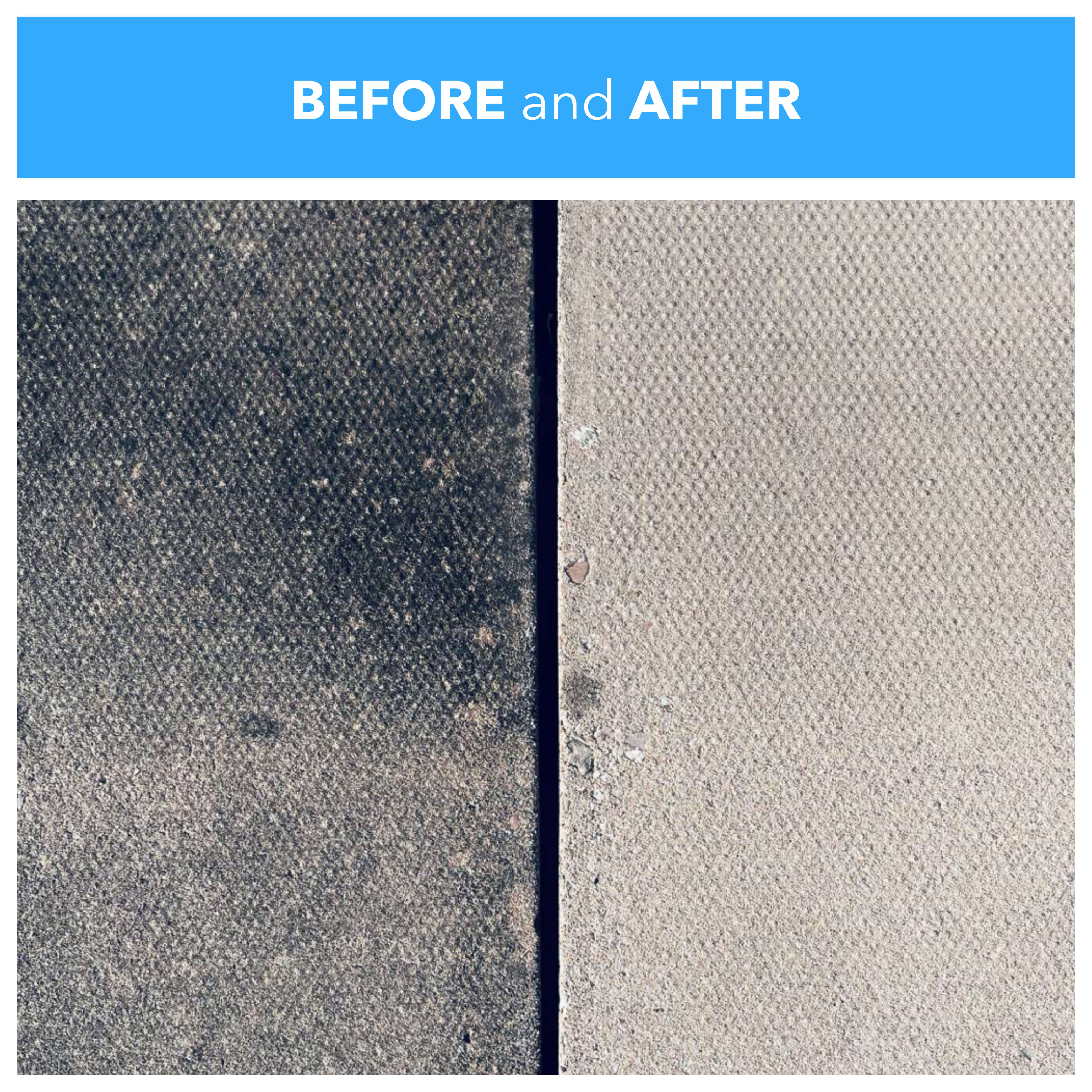 Before and after using One Chem Black Spot Remover