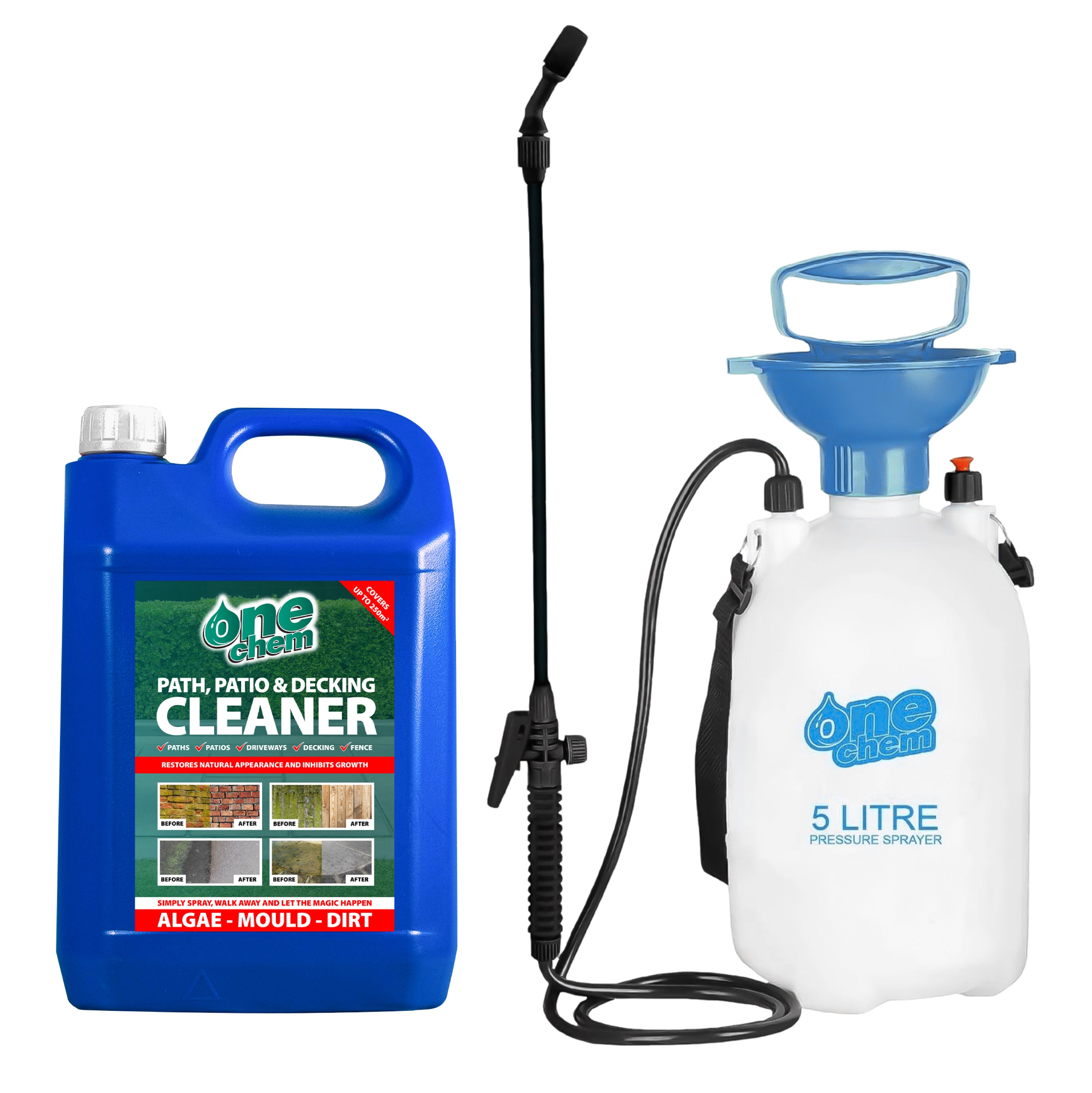 One Chem Path, Patio & Decking Cleaner 5L (with 5L Sprayer)