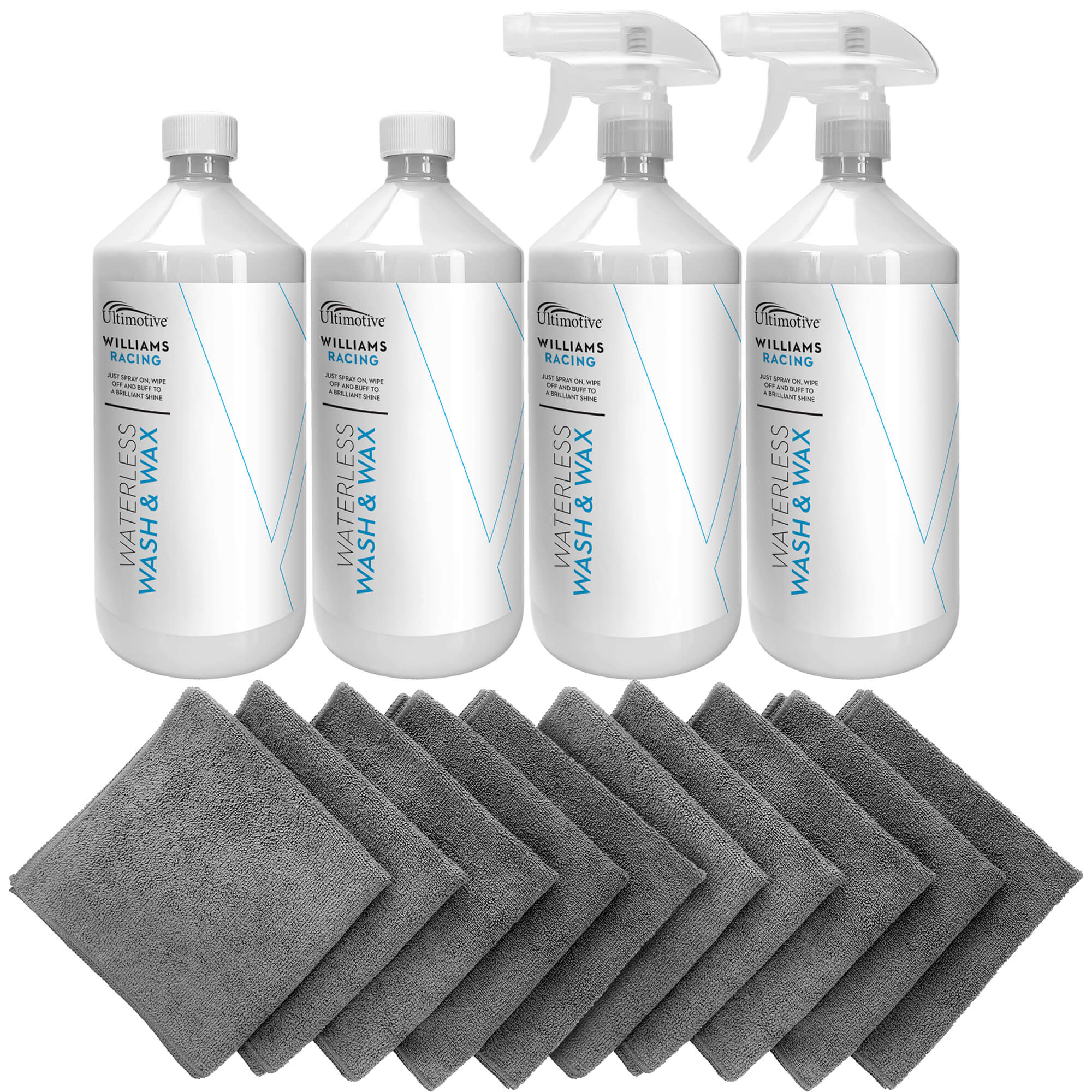 Williams Waterless Wash & Wax 4x1L (with 10 Microfibre Cloths)