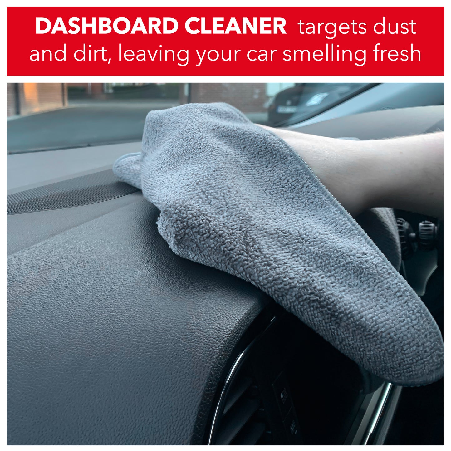 dashboard cleaner targets dust and dirt, leaving your car smelling fresh