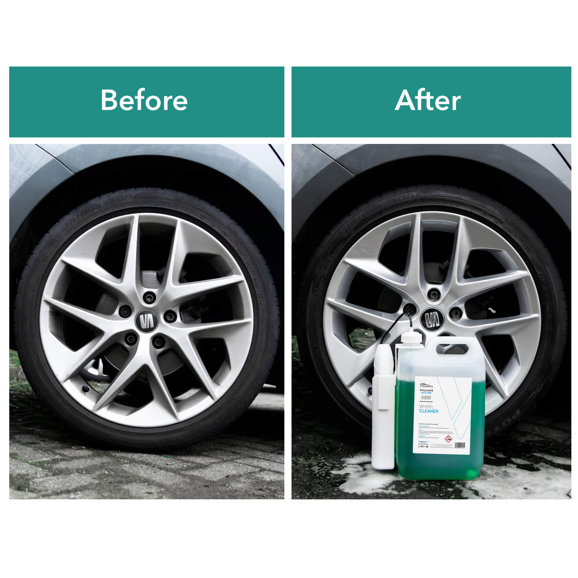 Before and after using Williams Wheel Cleaner