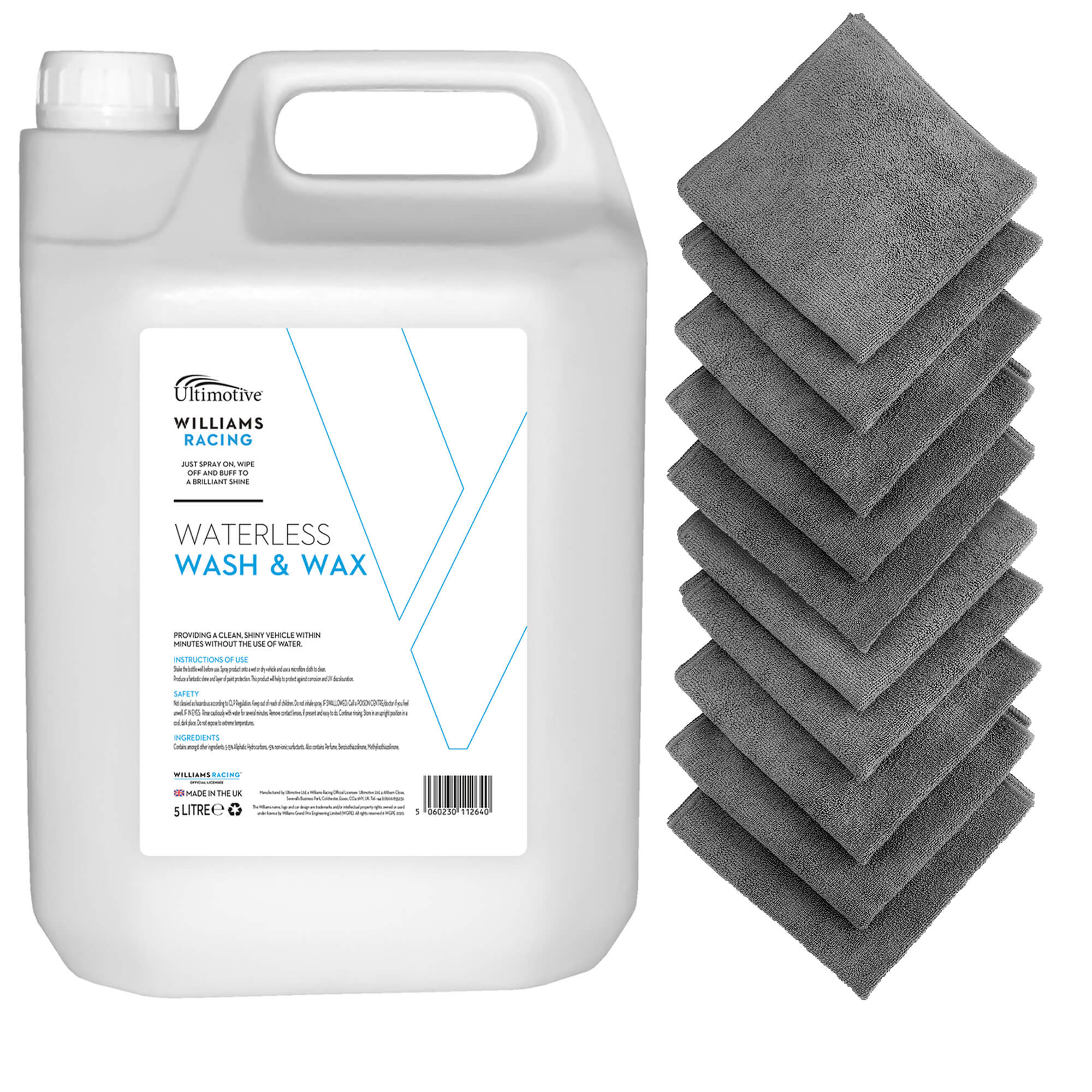 Williams Waterless Wash & Wax 5L (with 10 Microfibre Cloths)
