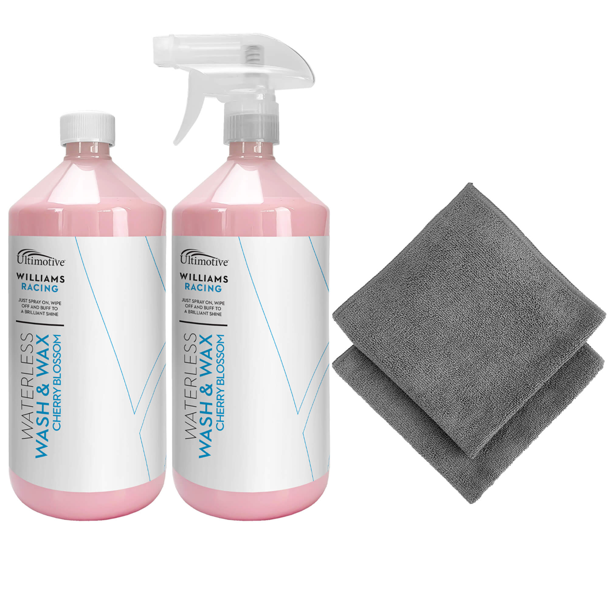 Williams Waterless Wash & Wax 2x1L Cherry Blossom (with 2 Microfibre Cloths)