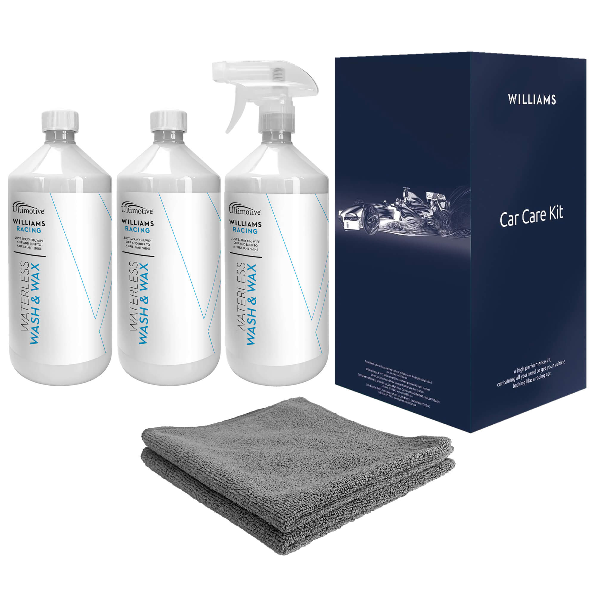 Williams Waterless Wash & Wax 3x1L in Gift Box (with 2 Microfibre Cloths)